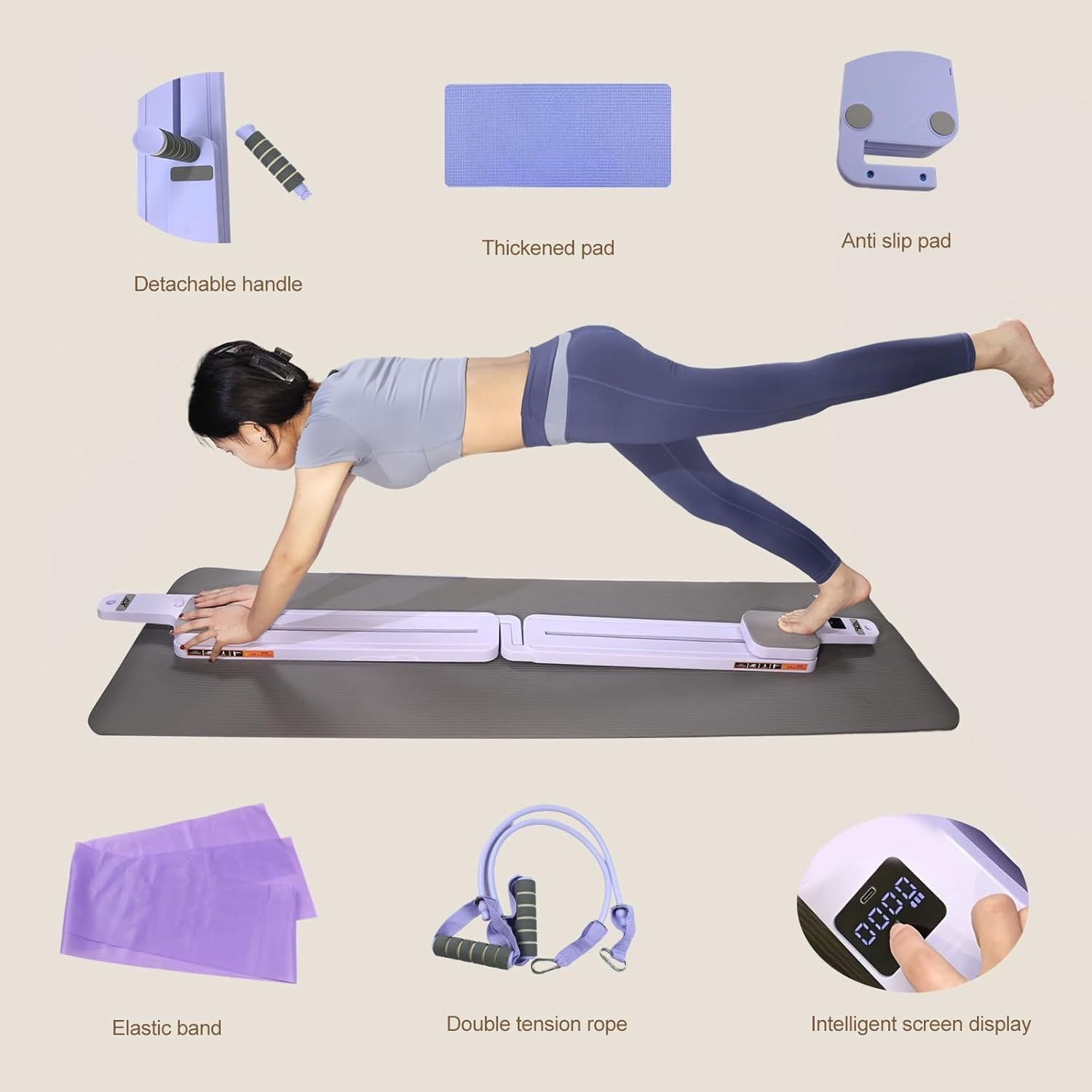 2026 Upgraded Pilates Board – Portable Foldable Pilates Reformer Set A126E