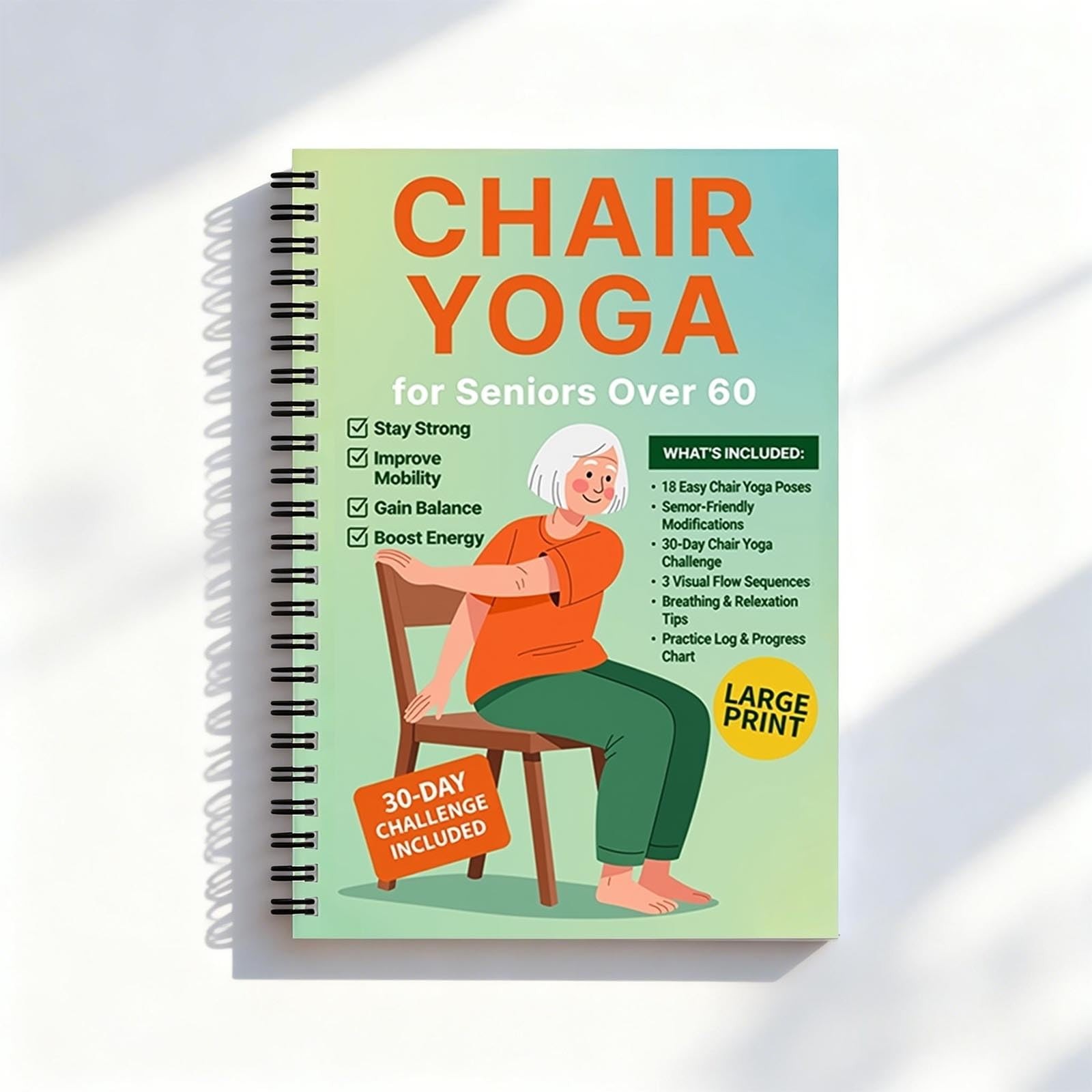 Bllavie Chair Yoga for Seniors Over 60 Book Chart,30day Gradient Green