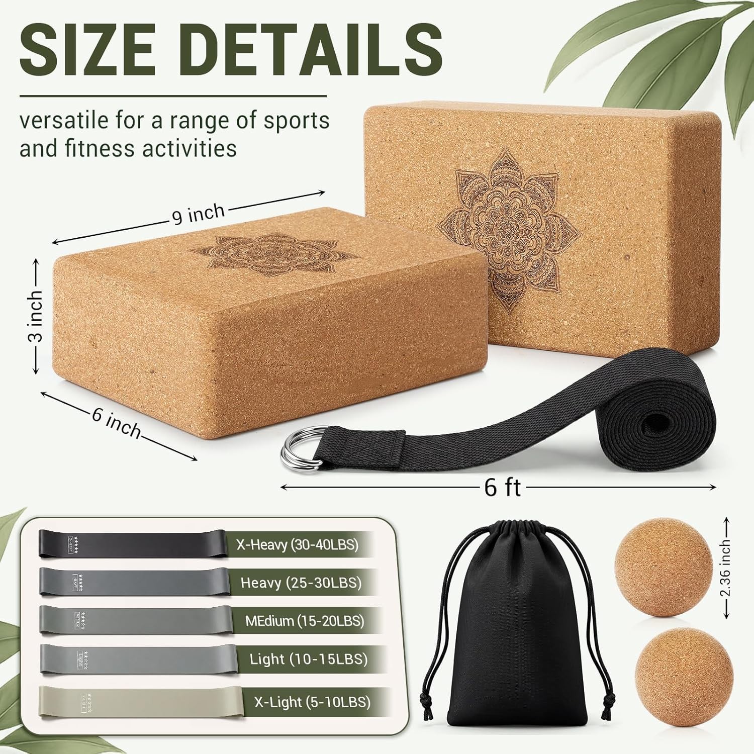 2 Pcs Yoga Accessories Cork Yoga Blocks Set 2 Cork Fascia Balls 5 Gray Gradie…