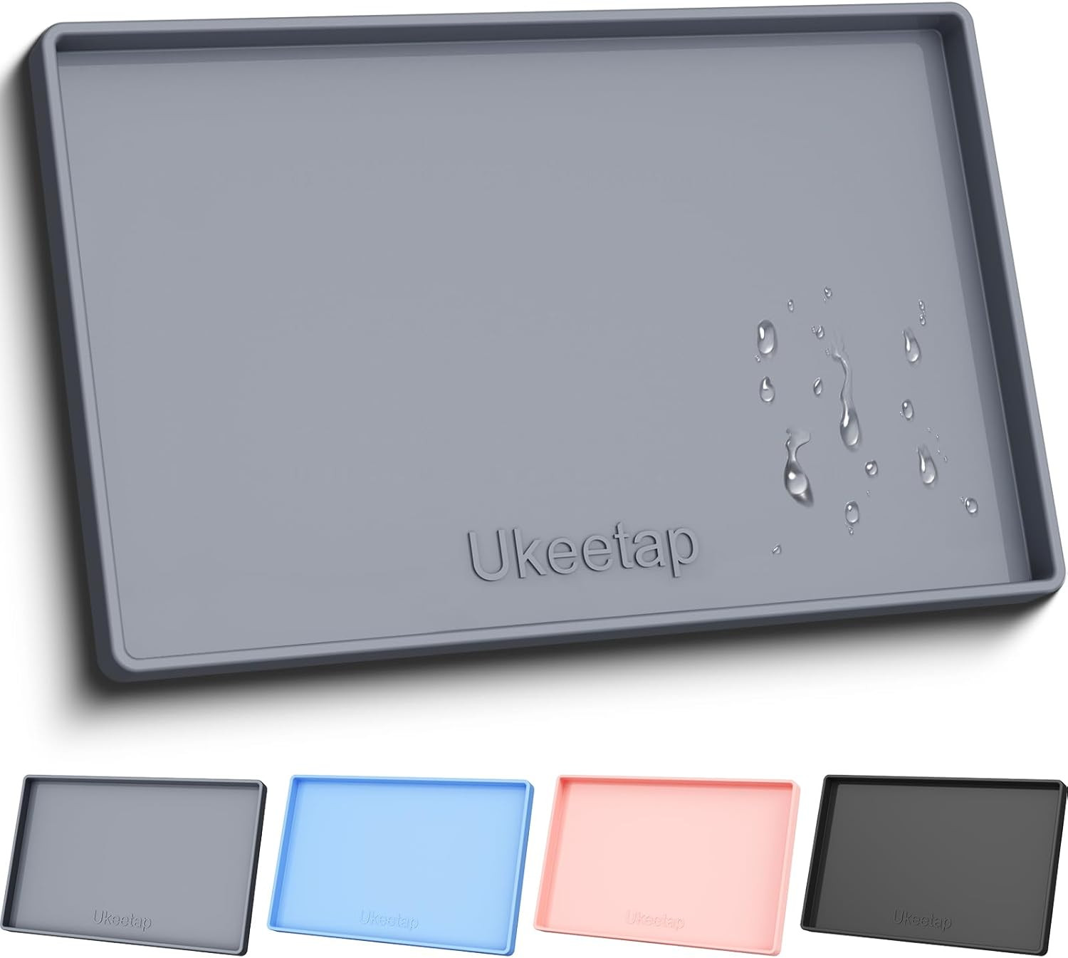 Extra Thick Silicone Mat Waterproof with Raised Edge 19” x 12”, BPA Free Non-Sli