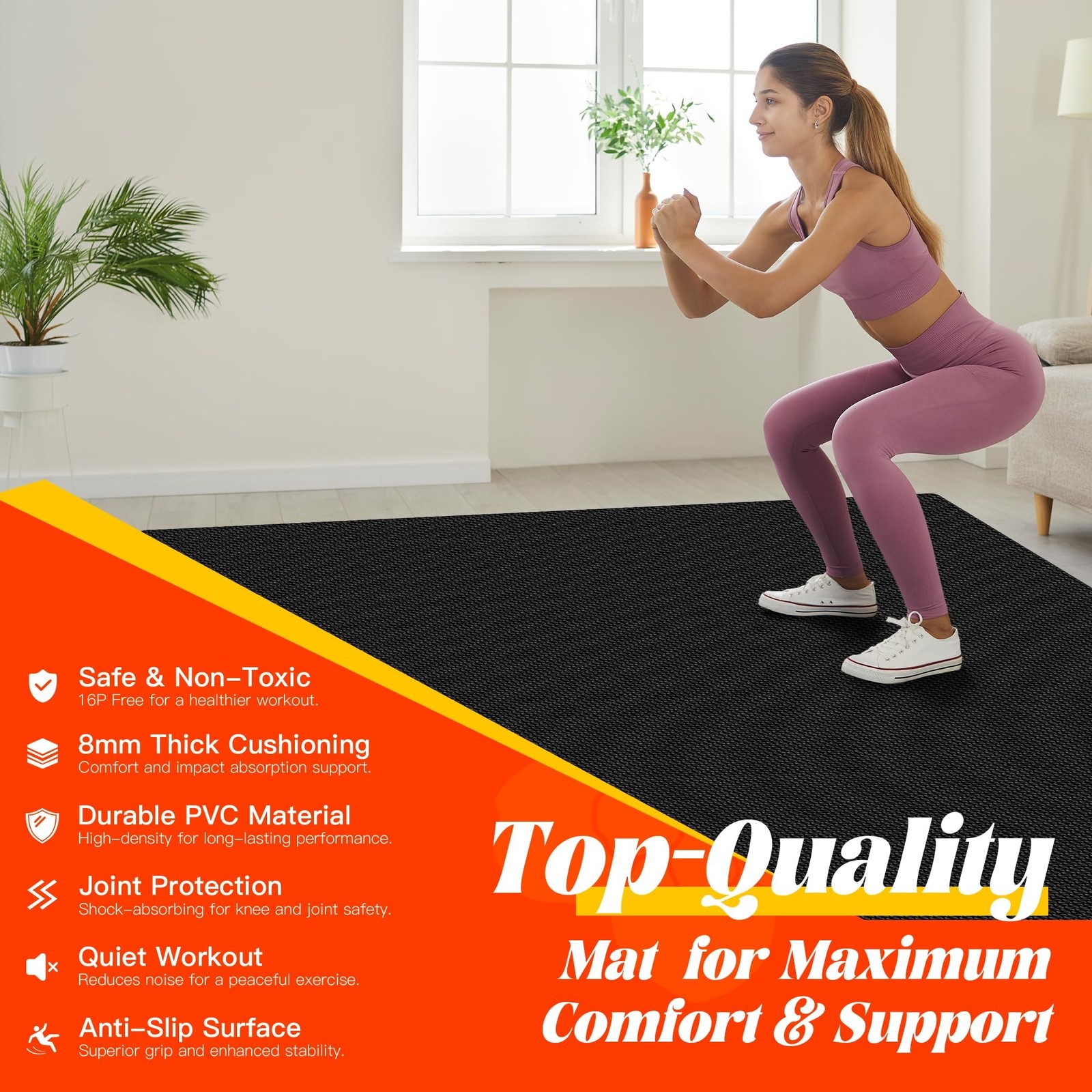 VTORY 8mm Large Workout Mat 7×5 ft – Extra Large Wide Yoga Mat & Pila