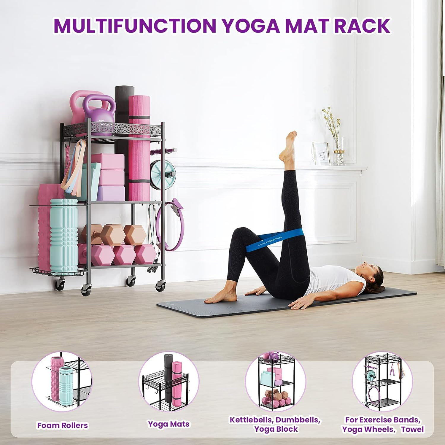 Yoga Mat Storage Rack, Home Gym Storage Rack Yoga Mat Holder, Workout Storage f