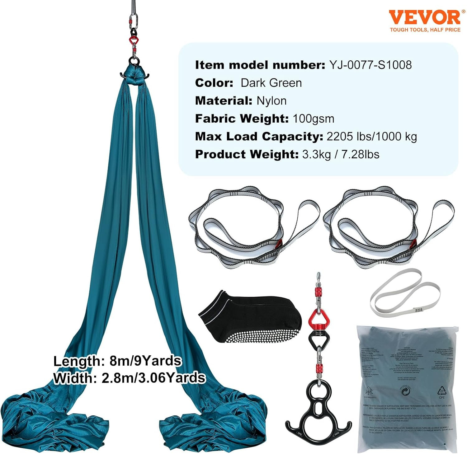 Aerial Silk & Yoga Swing, Aerial Yoga Hammock Kit with 100Gsm Nylon Fabric, Full