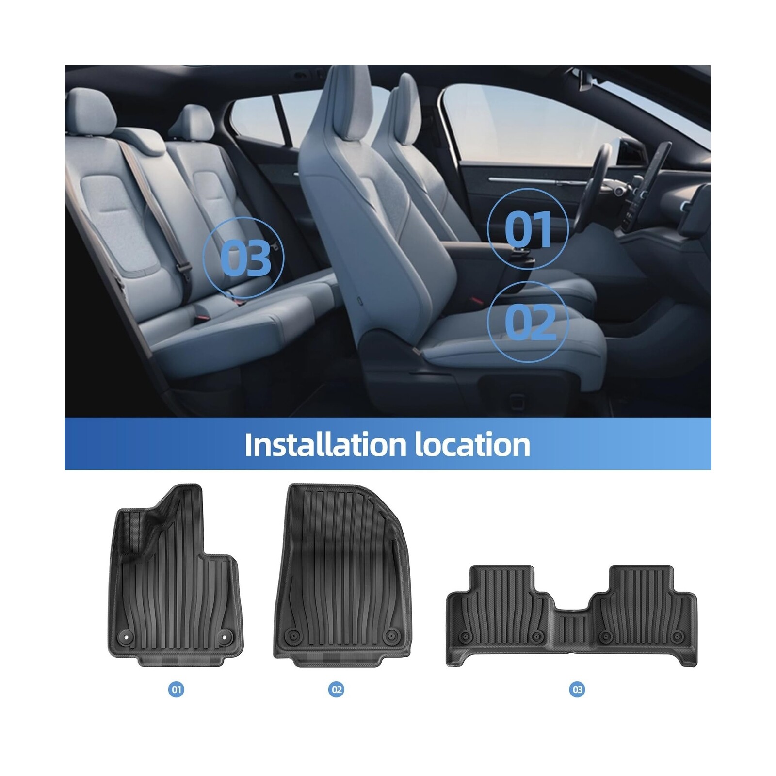 SMABEE Floor Mats & Cargo Liner & Backrest Mats for 2024 2025 Volvo EX30,TPE …