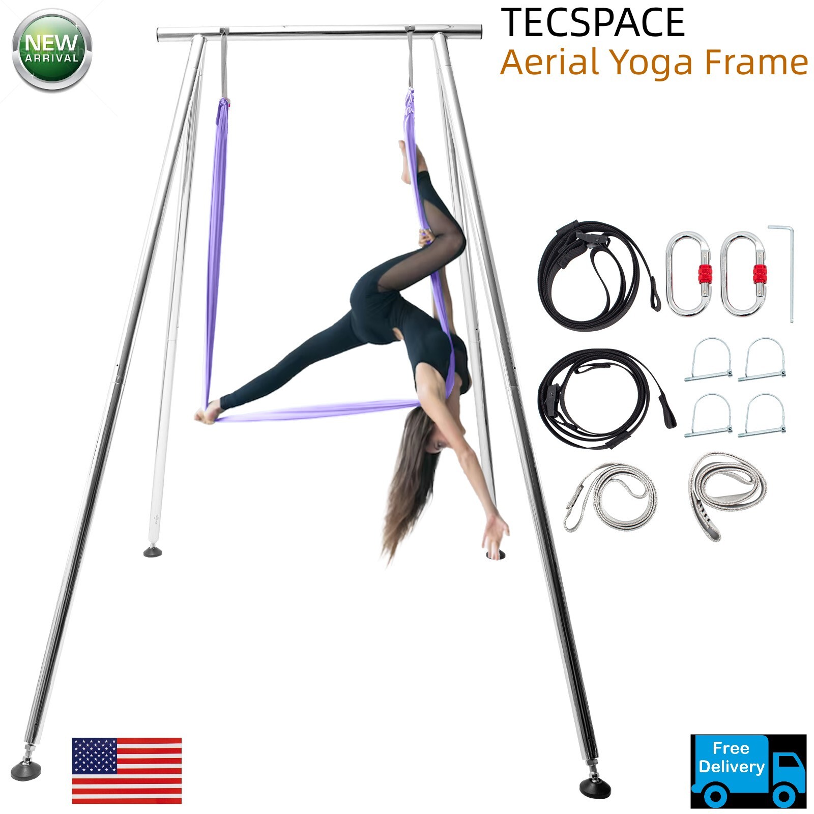 Ginkman 2-Color 6.6FT~9.6FT Adjustable Height Yoga Stand with 18FT Aerial Silk
