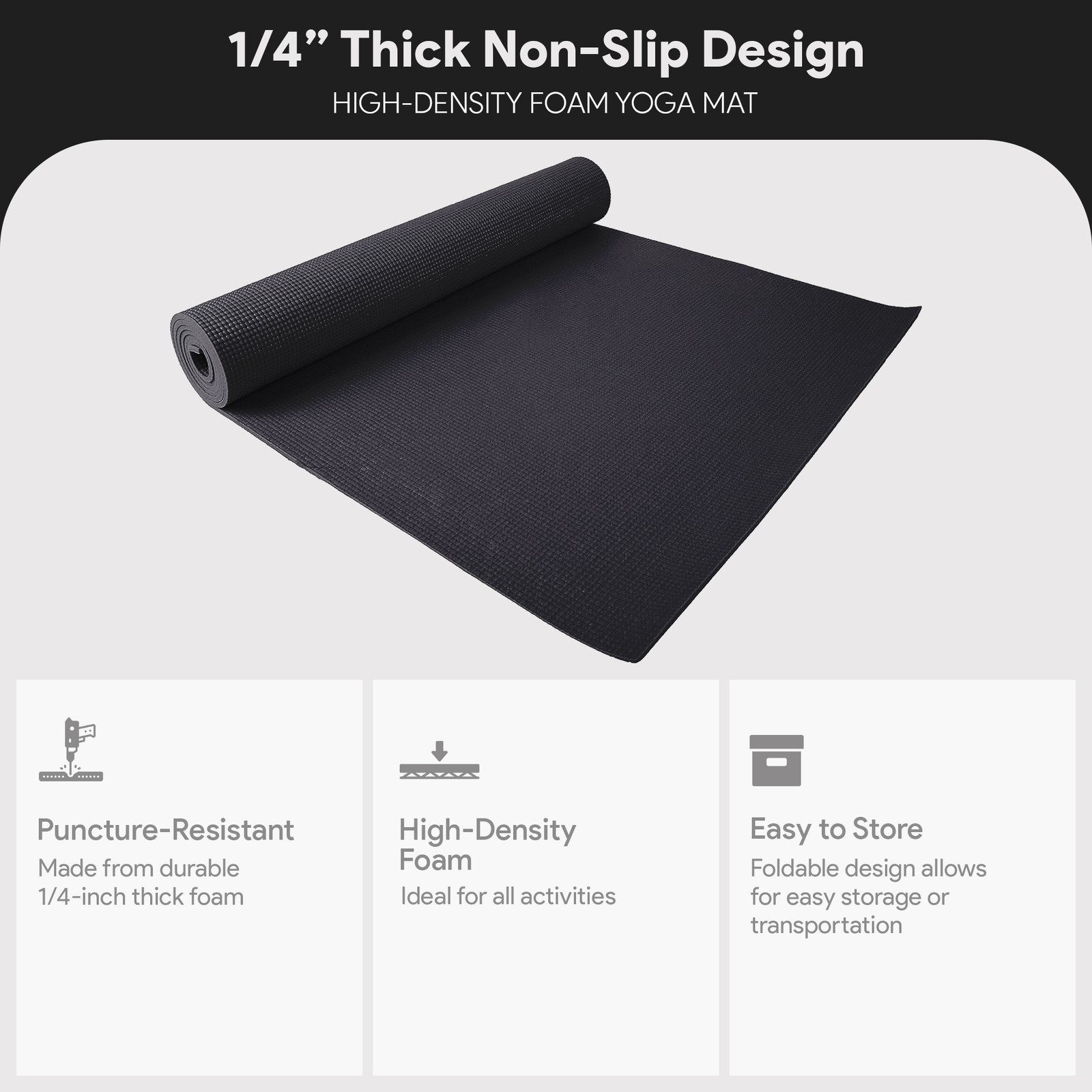 Fitvids 1/4” High Density Thick Non Slip Workout Yoga Mat&Carry Strap(Open Box)