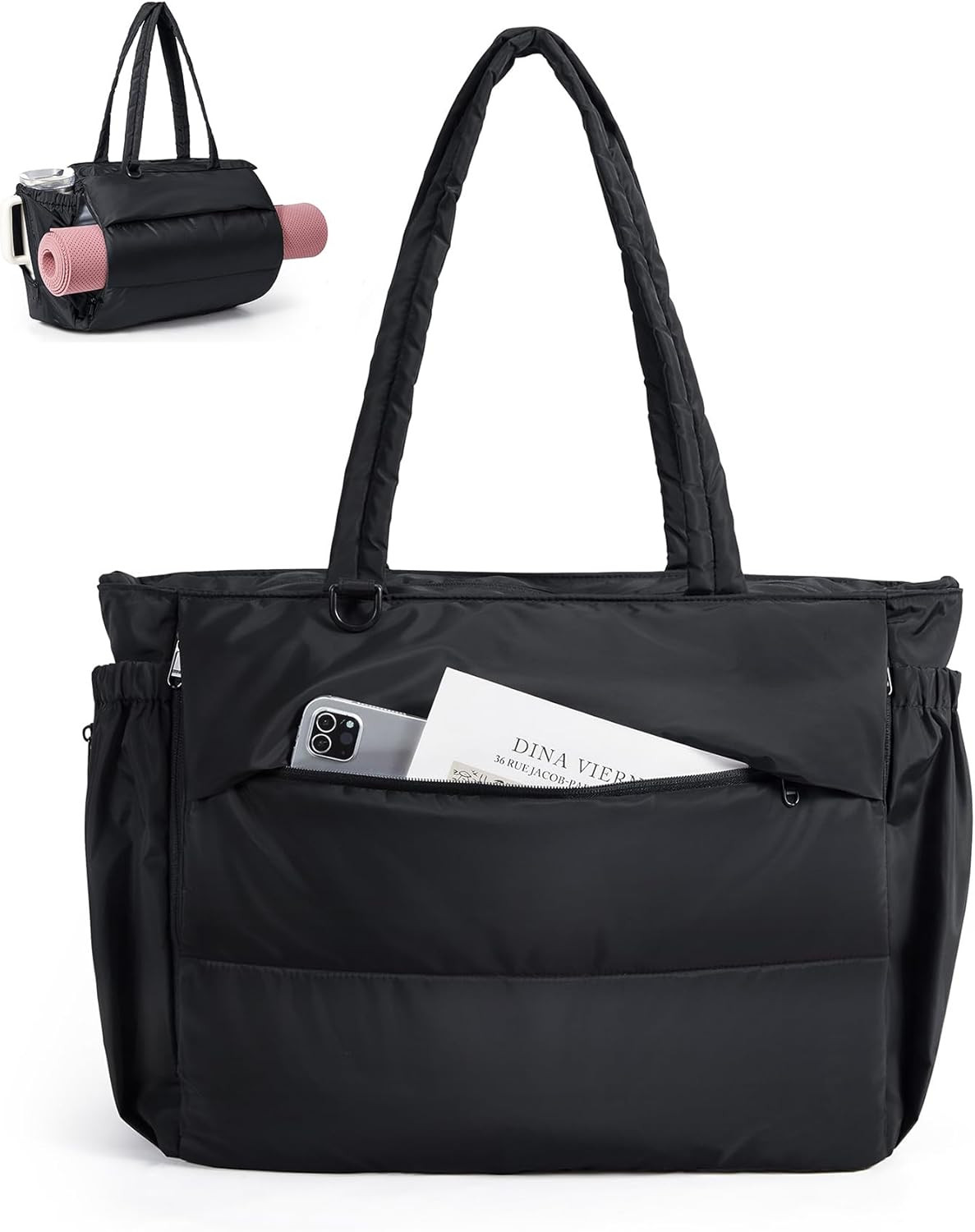 Yoga Mat Bag for Women, 22L Puffer Gym Bag for 40Oz Tumbler, Work Tote Handbag f