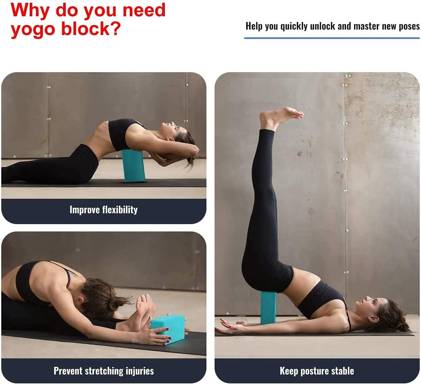 Bloques yoga 9x6x3 4 pzs espuma alta densidad fuerza flexibilidad balance