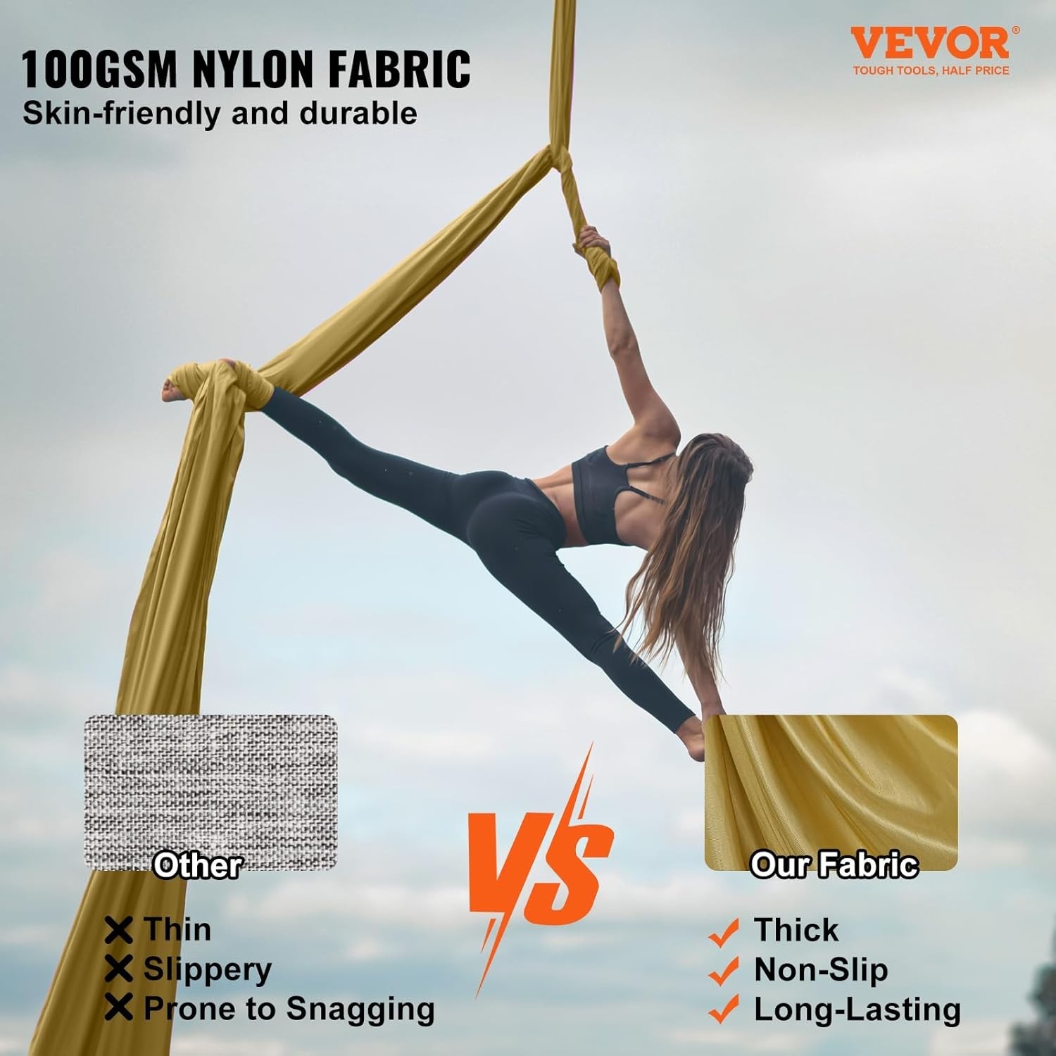 Aerial Silk & Yoga Swing, Aerial Yoga Hammock Kit with 100gsm Nylon Fabric, Full