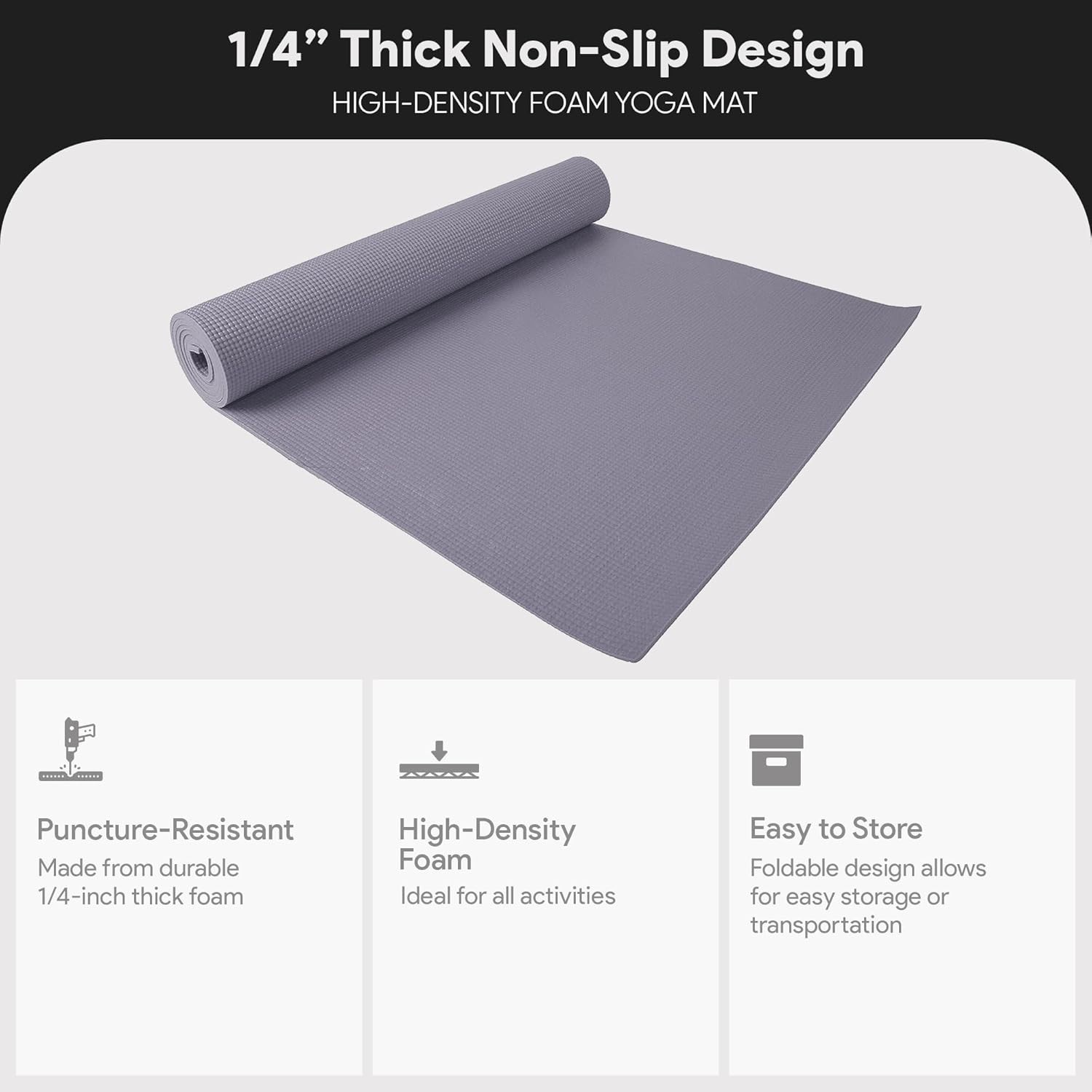 Eco-Friendly 1/4-Inch Non-Slip Yoga Mat with Carrying Strap – Multiple Colors