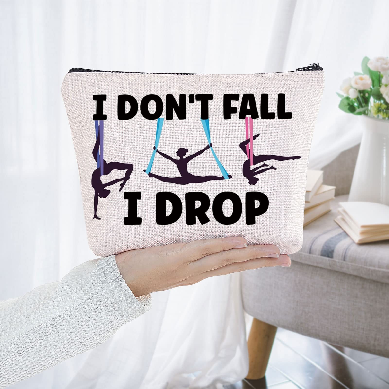 BWWKTOP Aerialist Cosmetic Makeup Bag Aerial Yoga Gifts I Don&rsquo;t I Fall