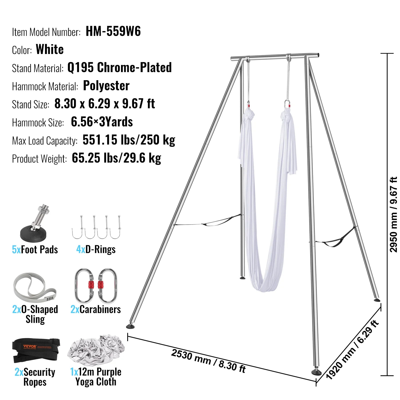 Yoga Swing Stand Hammock Aerial Silk Kit Load Yoga Frame White