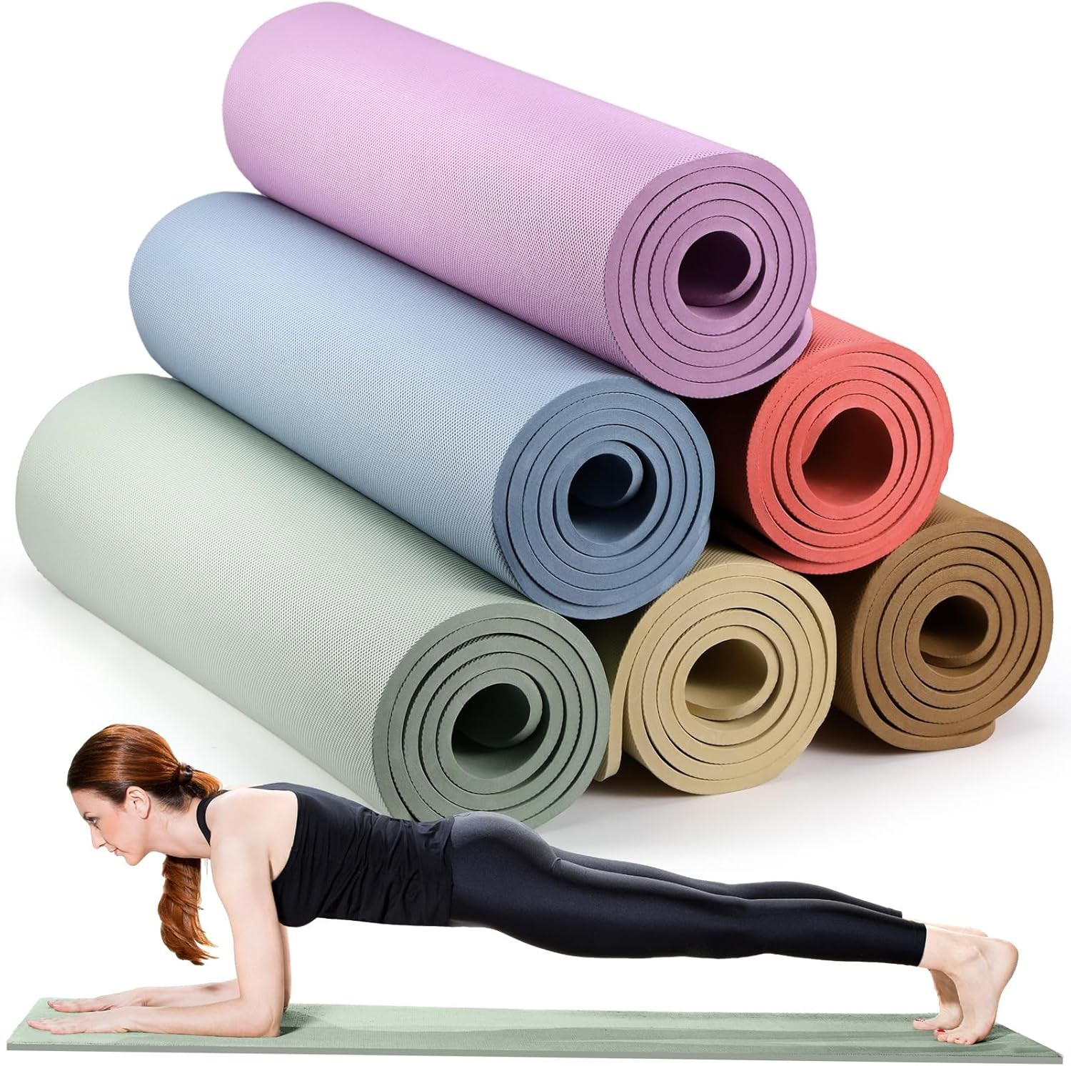 6 Pcs 10mm Thick Yoga Mat Bulk 68 x 24 Inches Anti-slip Tear-resistant Exercise