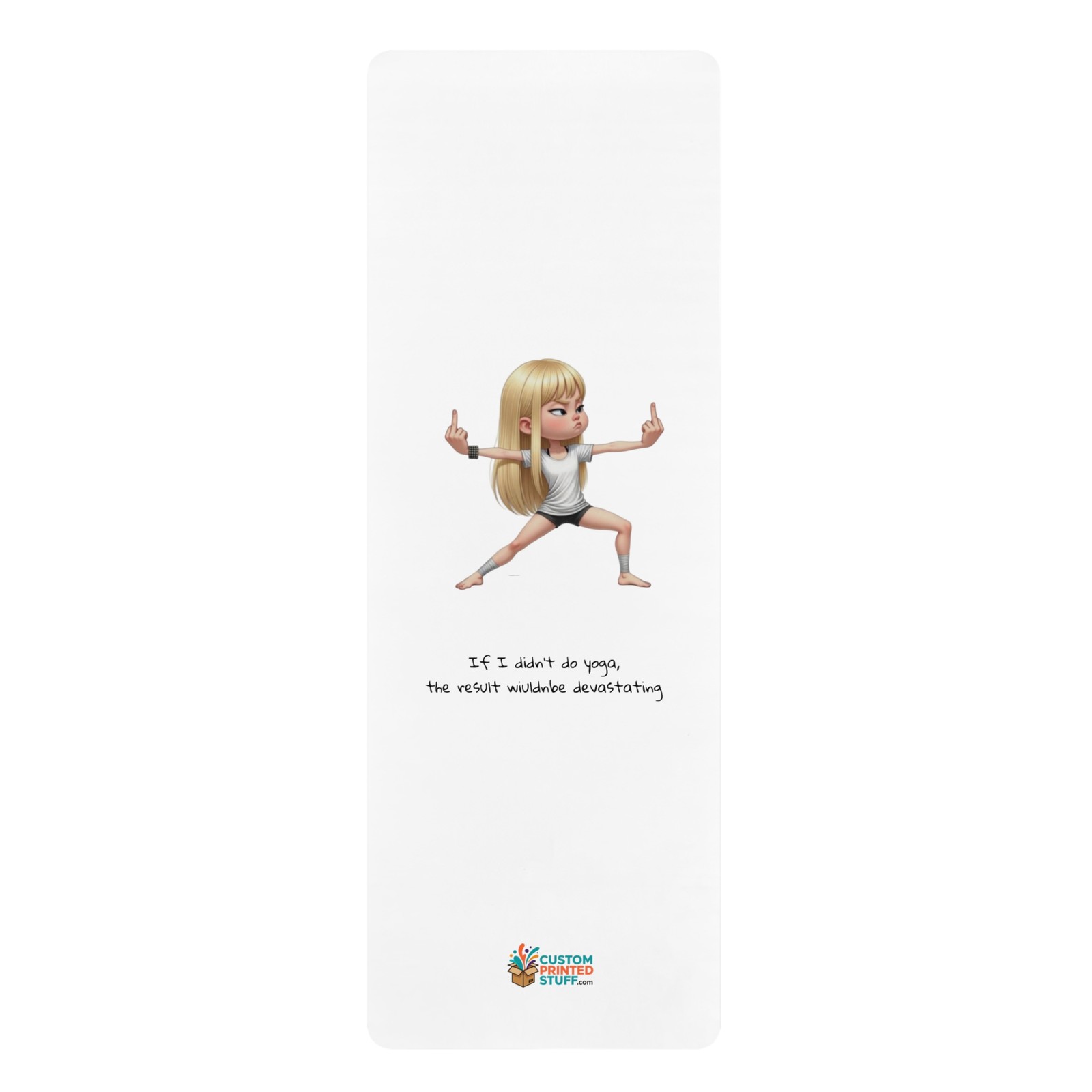 Middle Finger Yoga Pose Rubber Mat | Funny Yoga Illustration