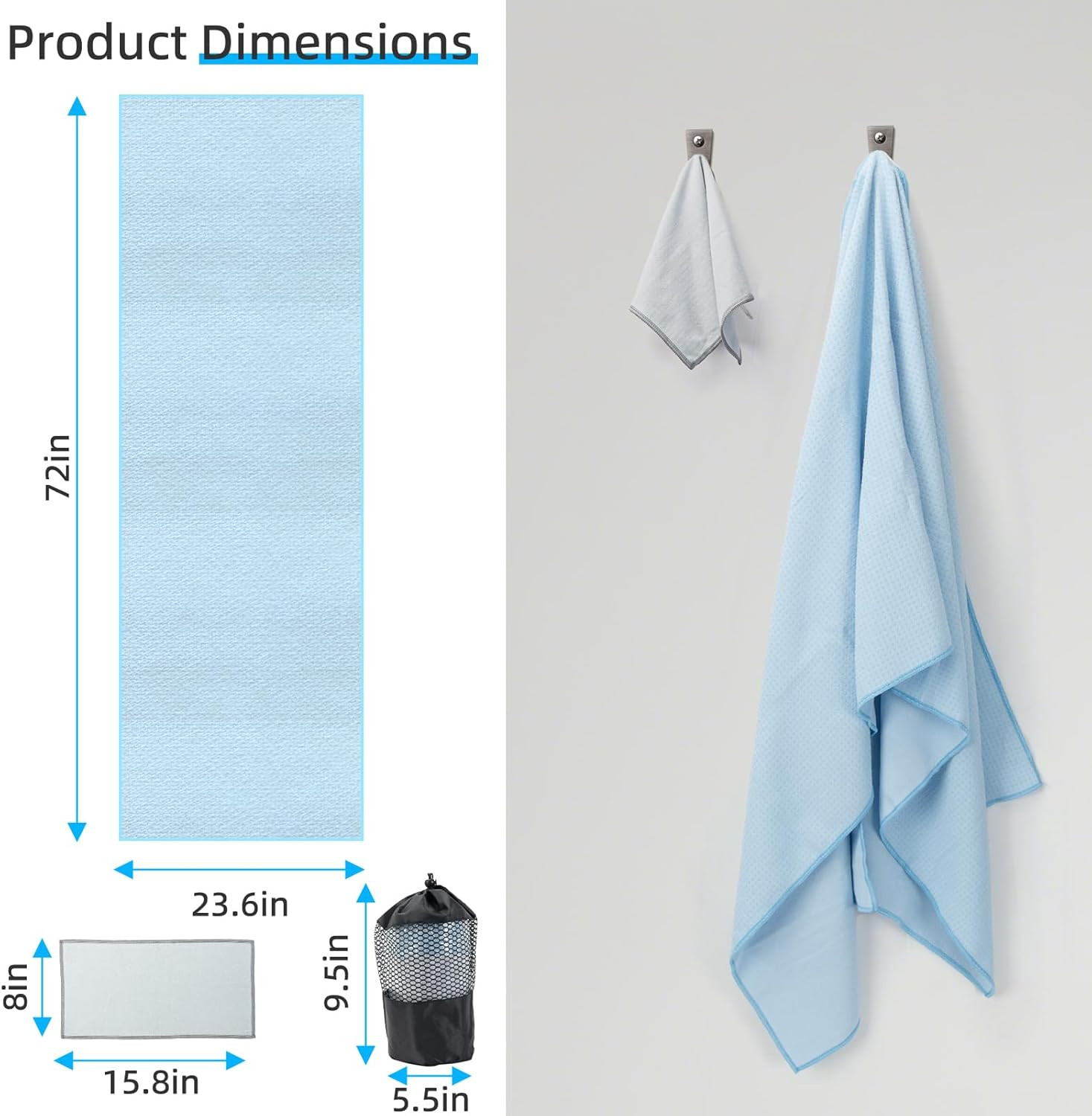 Non-Slip Extra Thick Hot Yoga Towel with One Sweat Towel, Microfiber Sweat Absor