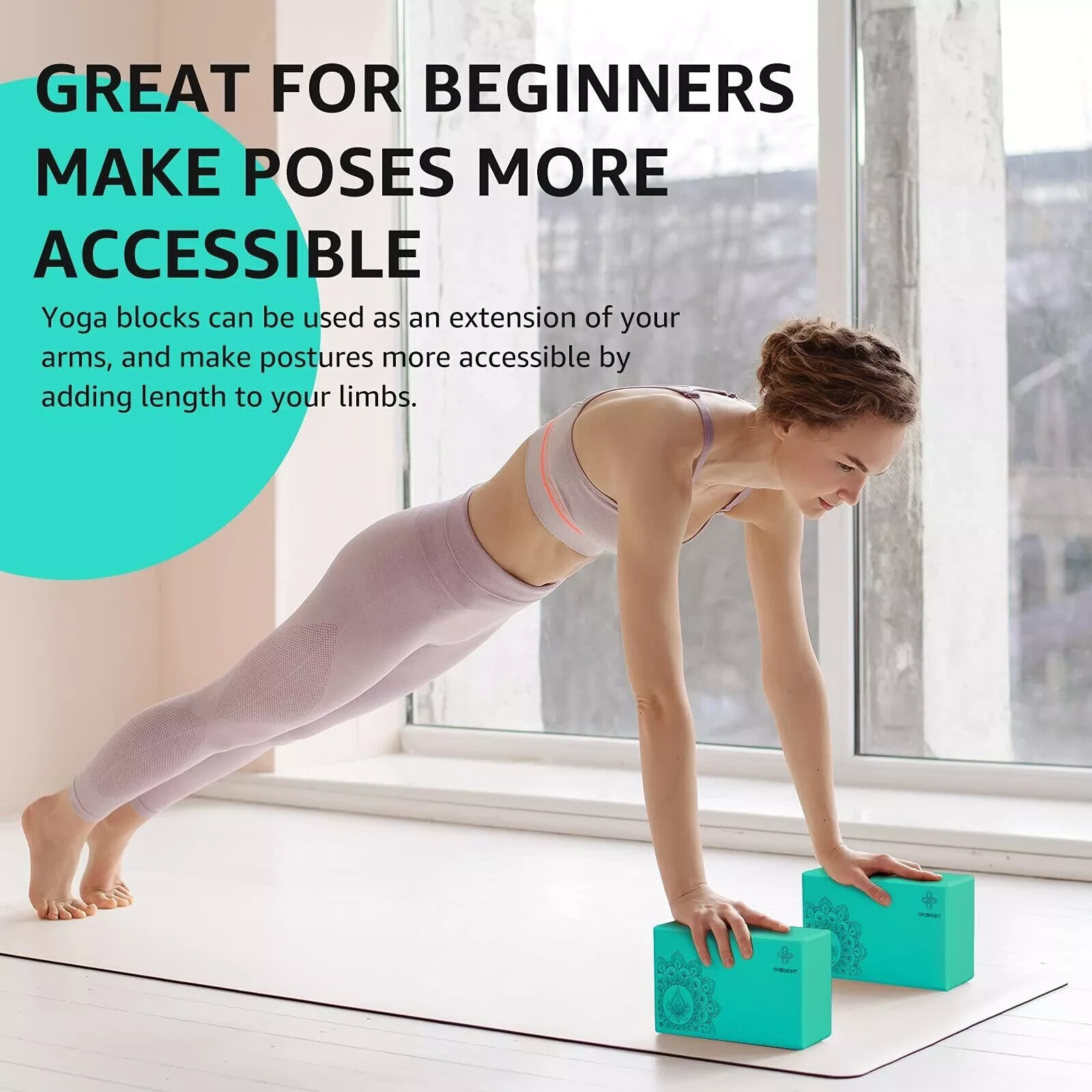 Yoga Block 2 Pack Supportive Latex-Free EVA Foam Soft Non-Slip Surface for Ge…