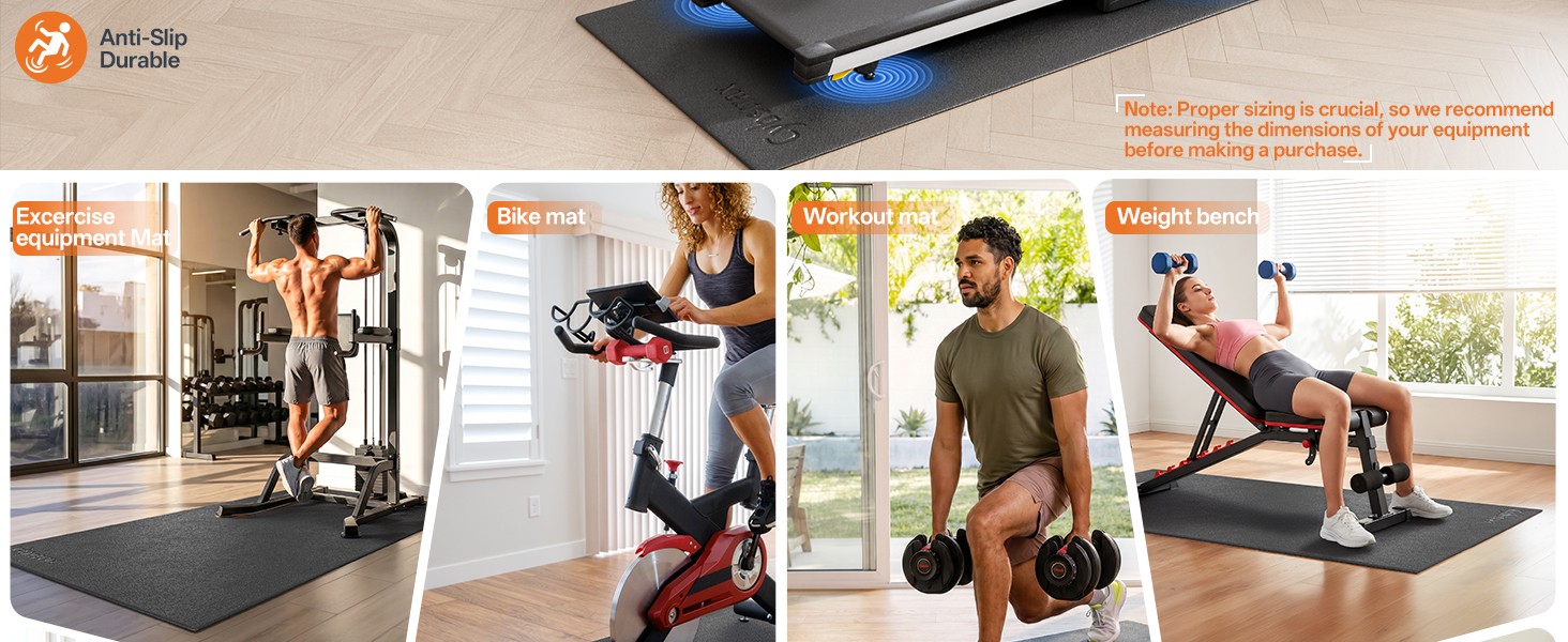 Treadmill Mat, Bike Trainer Mat for Stationary Spin Bike, 72&Prime; x 48&Prime; Non Slip