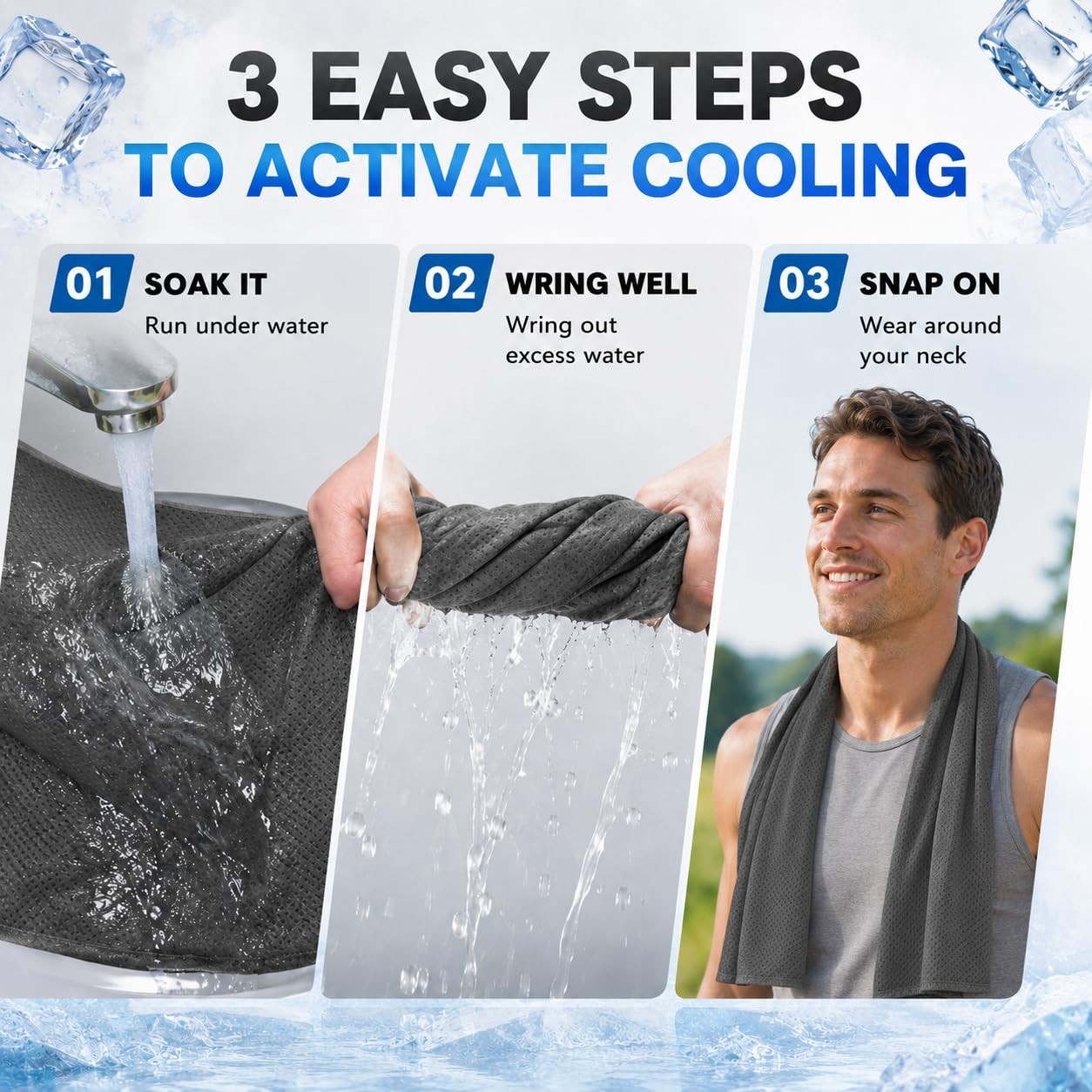 Cooling Towel 43.3&Prime; x 15.7&Prime; – Ice Sweat for Neck 43.3&Prime;X15.7&Prime;, Dark-gray