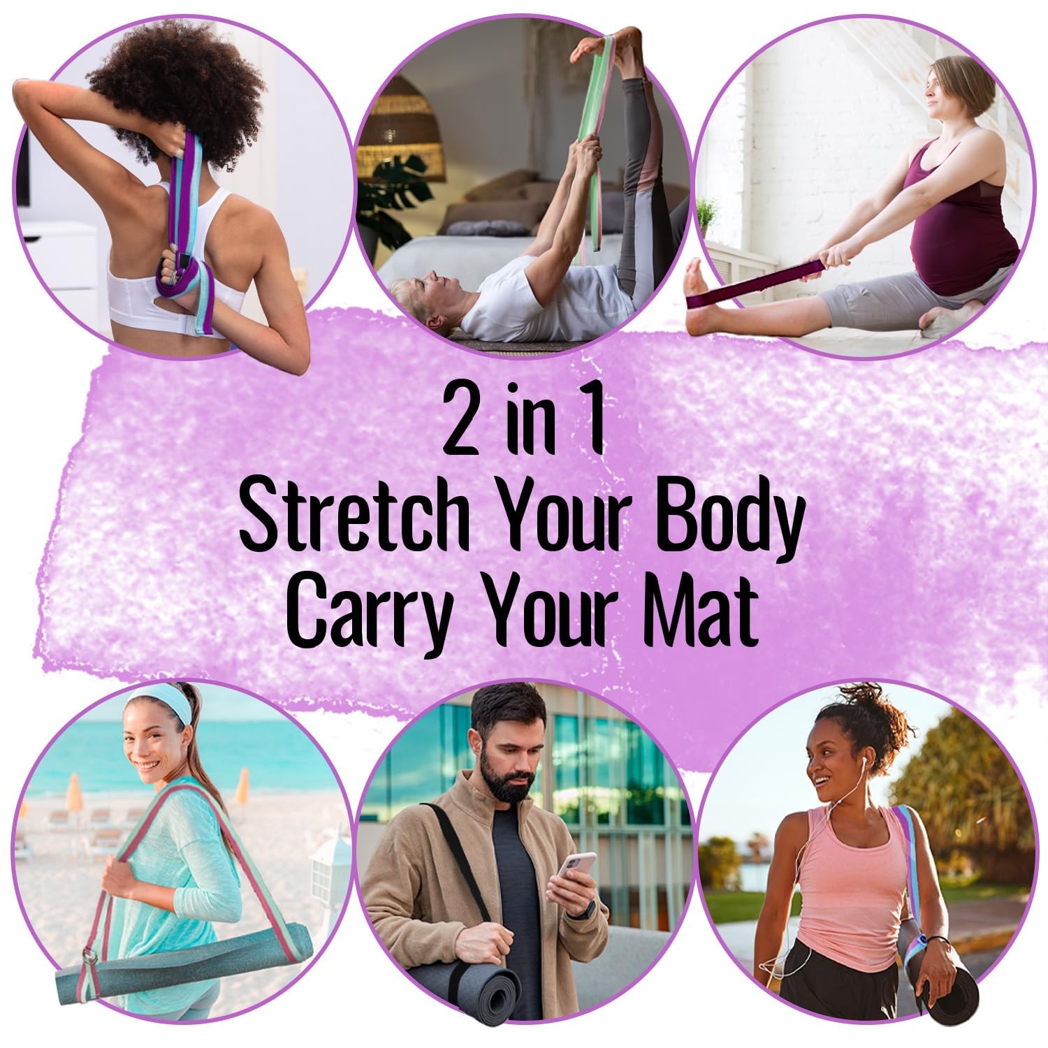 Yoga Strap & Mat Strap – 2 in 1 – Cotton – 6 ft 8 ft 10 ft (30+ Colors) – Adj…