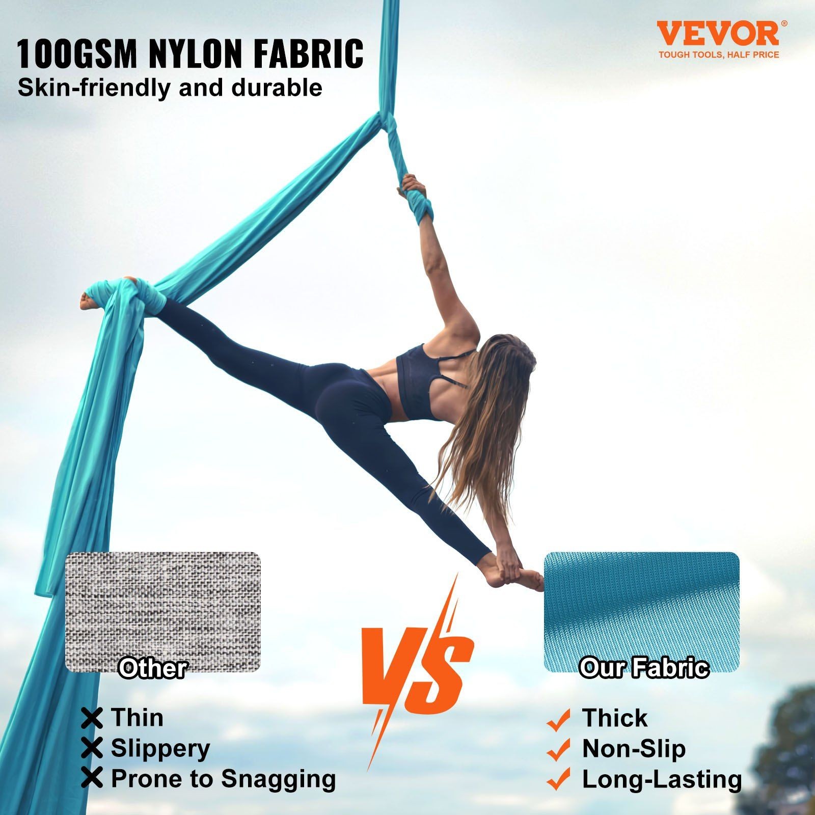 11yd Yoga Silk Hammock 100gsm Nylon 2204lb Weight Limit Blue