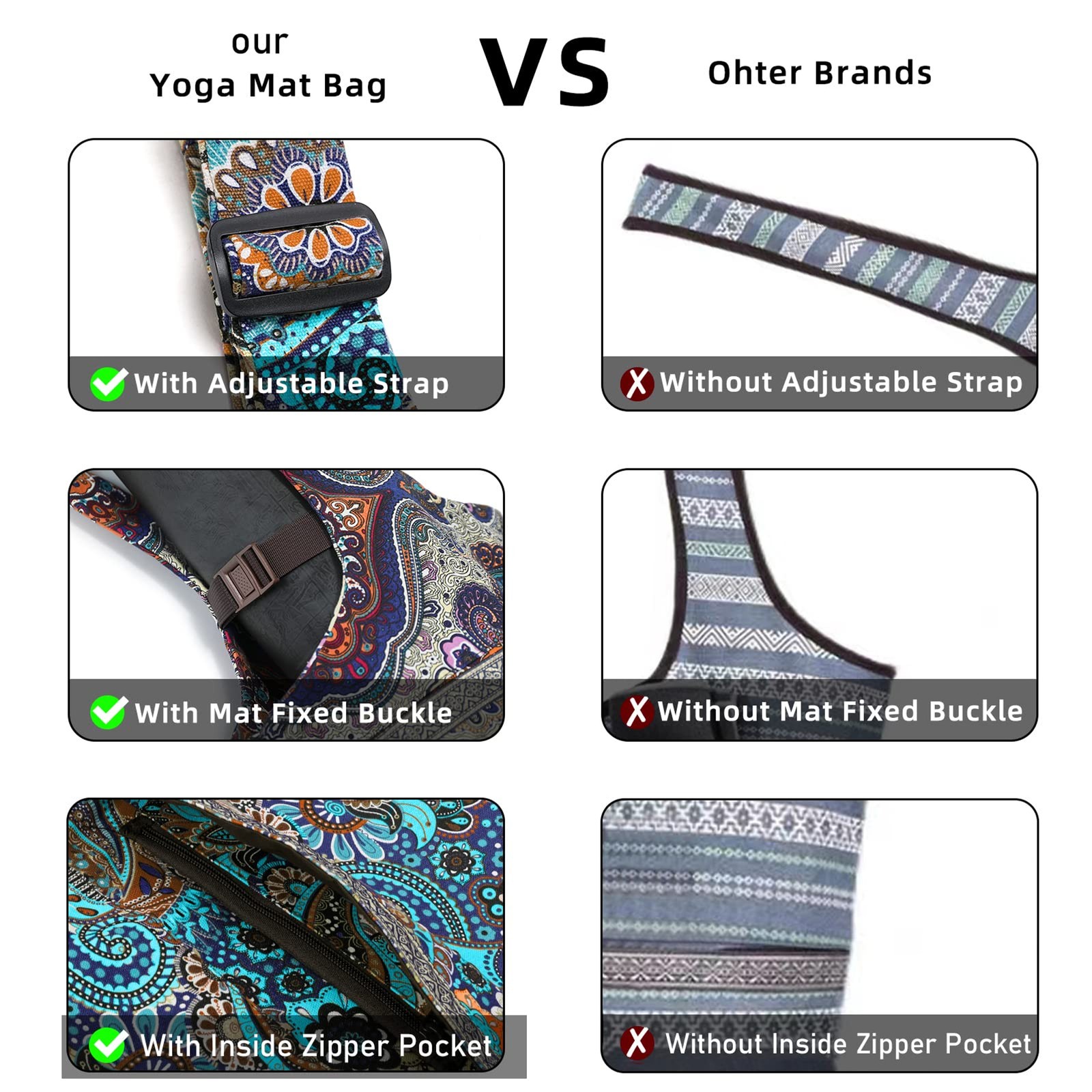 IwIeIaIrI Yoga Mat Bag for Women with Large Size Pocket and Zipper Pocket,Yoga B