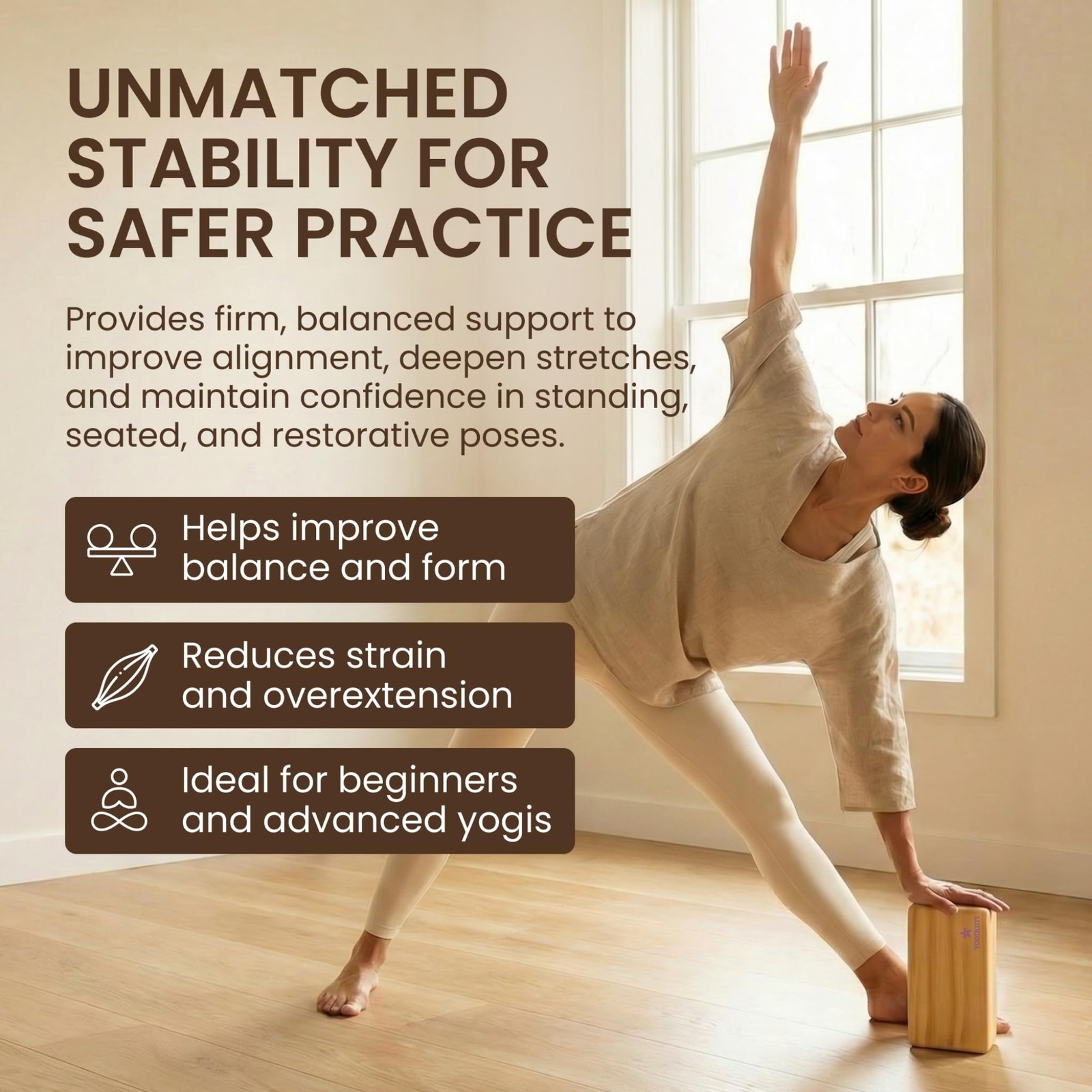 Yogikuti Bamboo Yoga BlockPremium Wooden Support Block for Iyengar Yoga, NonS…