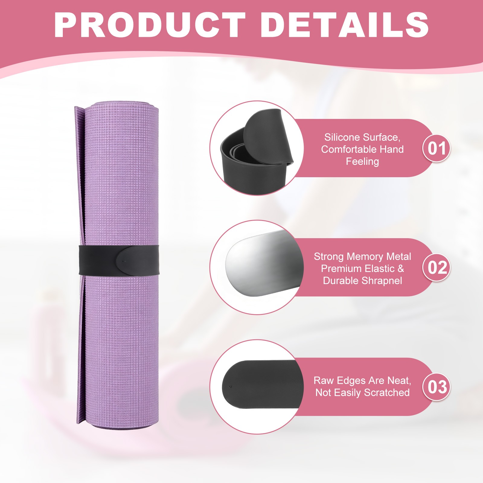 Yoga Mat Strap Slap Band One Snap Yoga Mat Slap Band, Black
