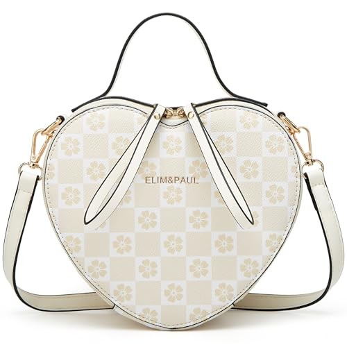 Crossbody Purse for Women Small Crossbody Bags Checkered Beige Heart Shape