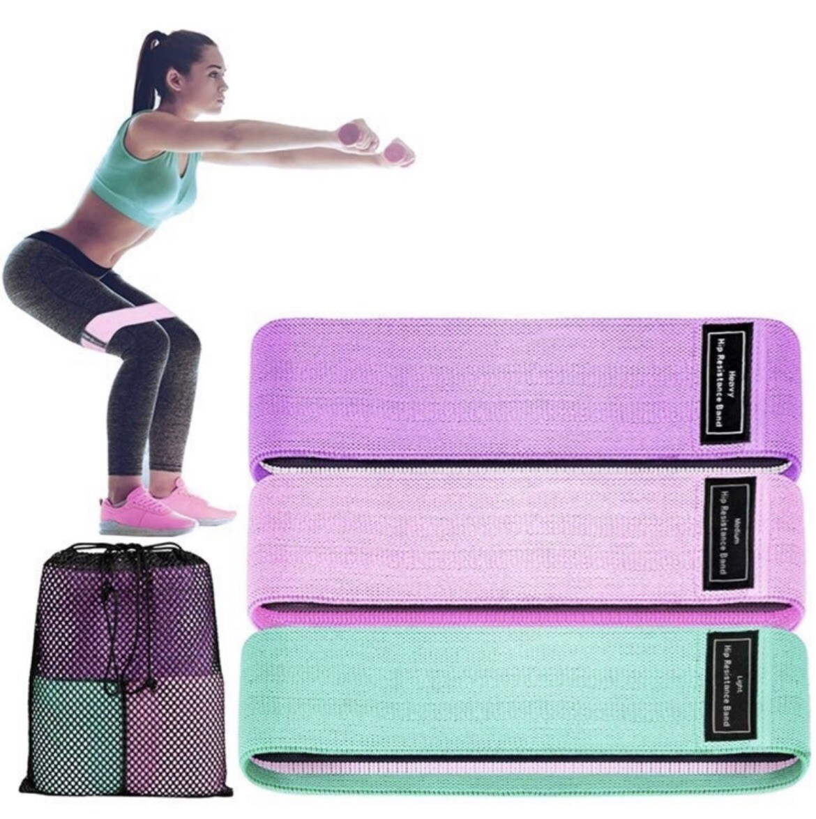 Fabric Cloth Resistance Booty Bands Loop Set of 3 Exercise Workout Gym Fitness
