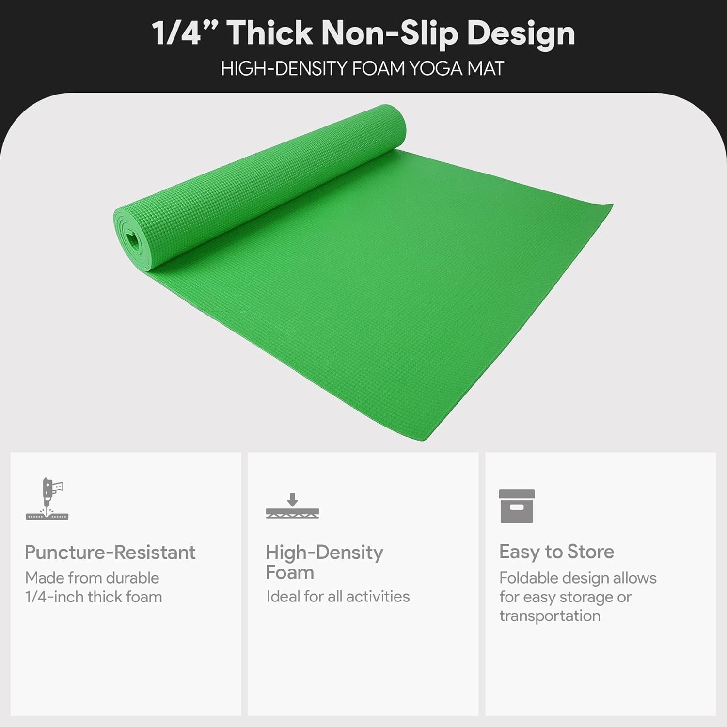 Lightweight High Density 1/4-Inch Yoga Mat with Carrying Strap – Multiple Colors