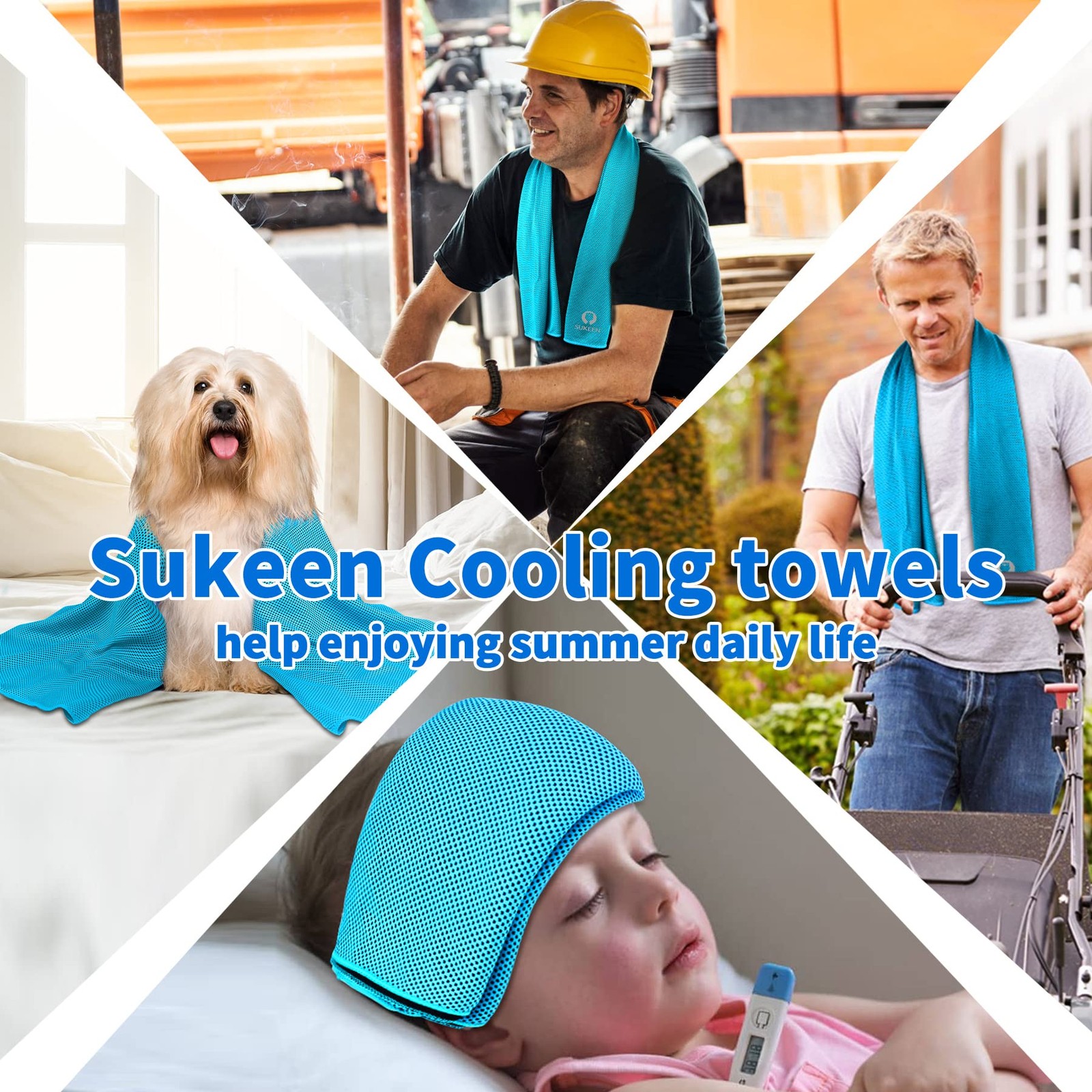 Sukeen 4pack Cooling Towel (40&Prime;x12&Prime;), 40&Prime; x 12&Prime;, Grey/Green/Pink/Lake Blue