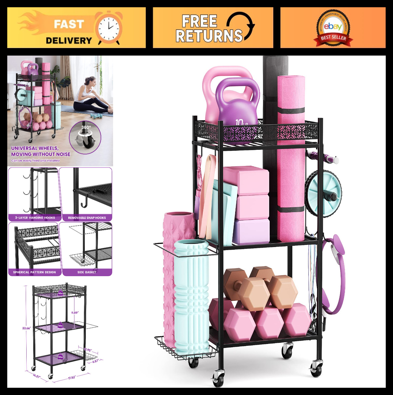 Yoga Mat Storage Rack – Home Gym Organizer for Foam Rollers & Fitness Gear