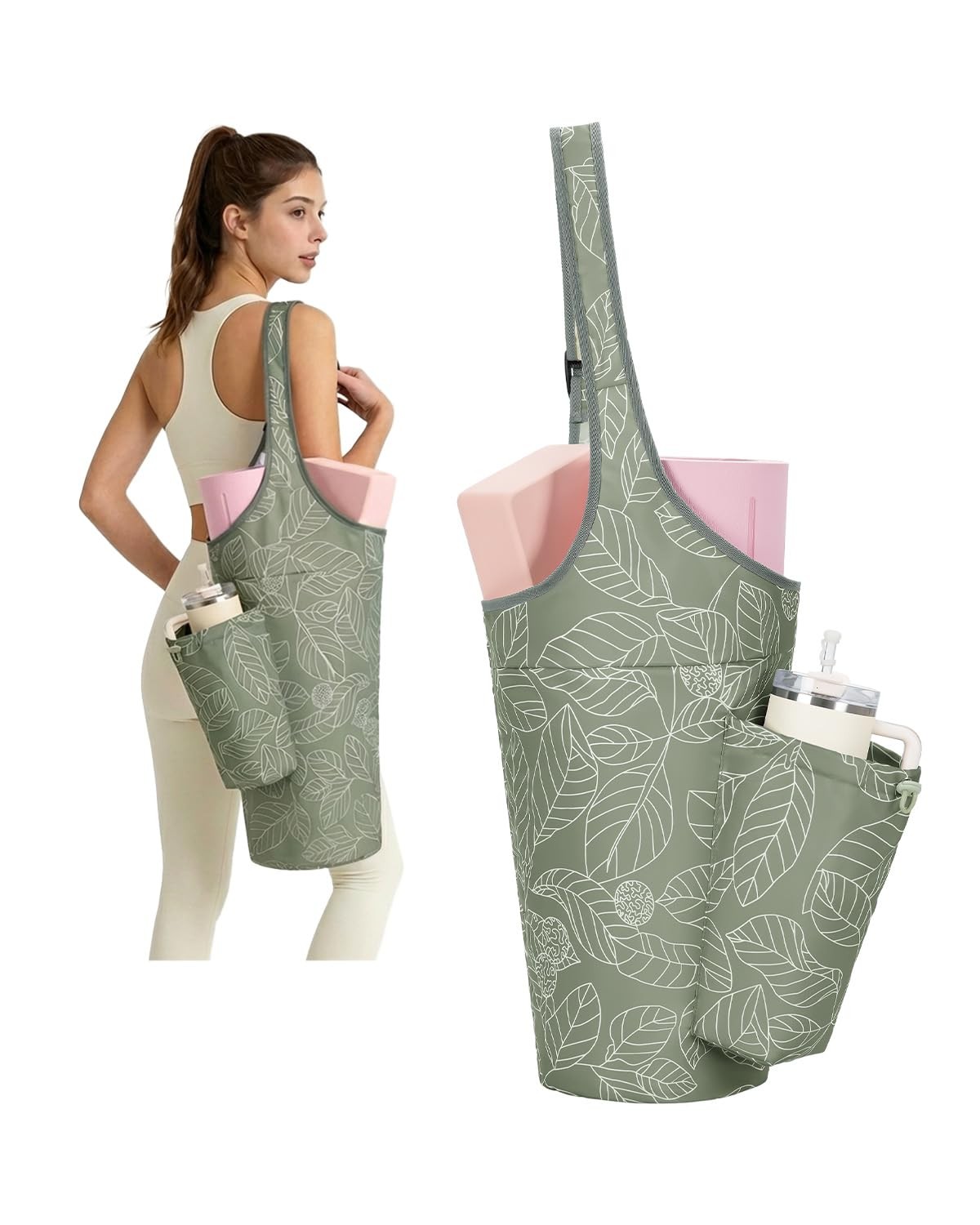 sportsnew Yoga Mat Bag for Women with Drawstring Pocket & Large, Yellow green