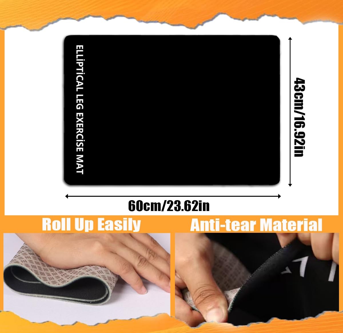 Non-Slip Workout Mat for Under Desk Ellipticals, 23.62 x 16.92 inches, Black