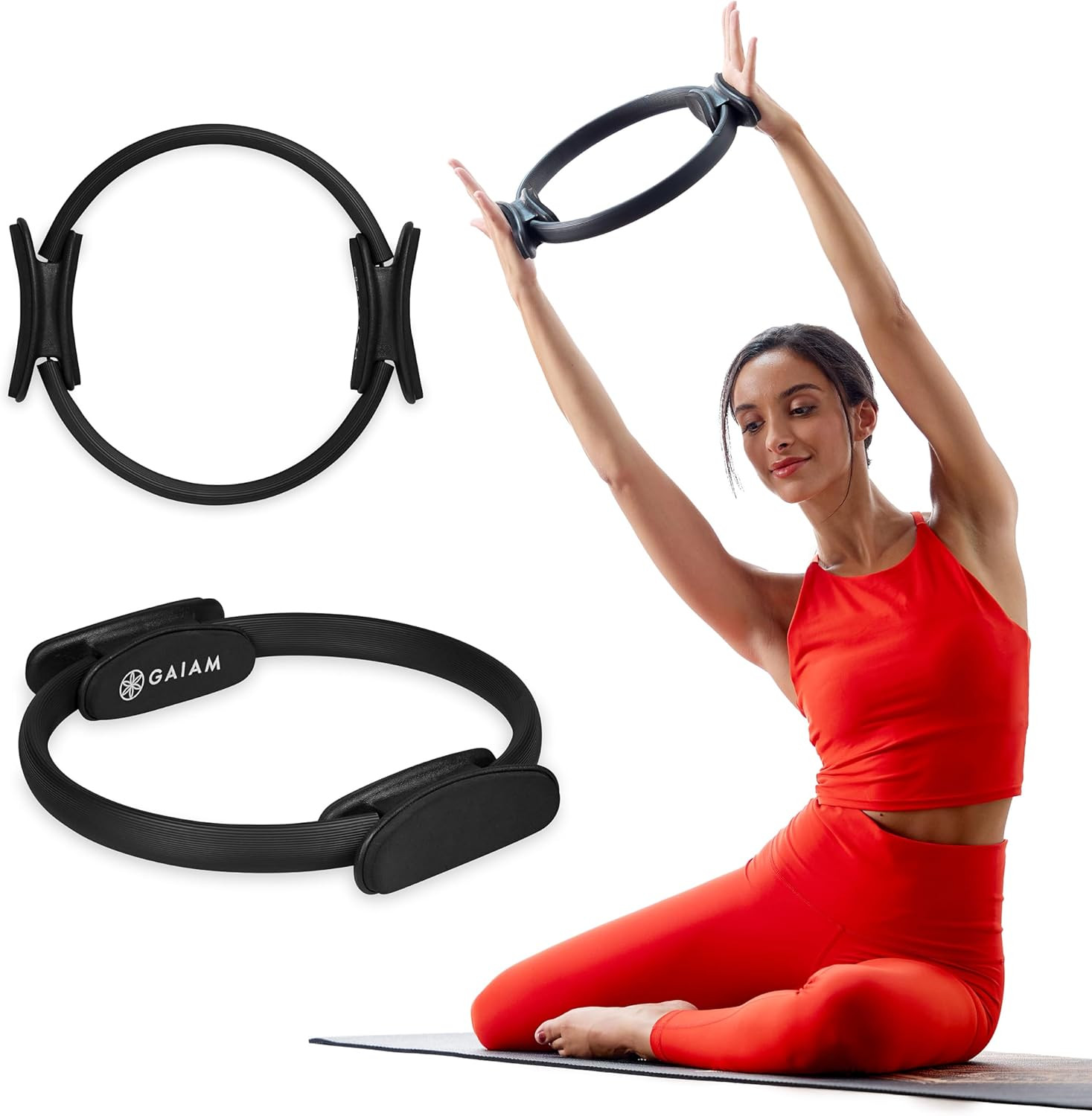 Gaiam Pilates Ring Fitness Circle – Lightweight & Durable Foam Padded Handles, F