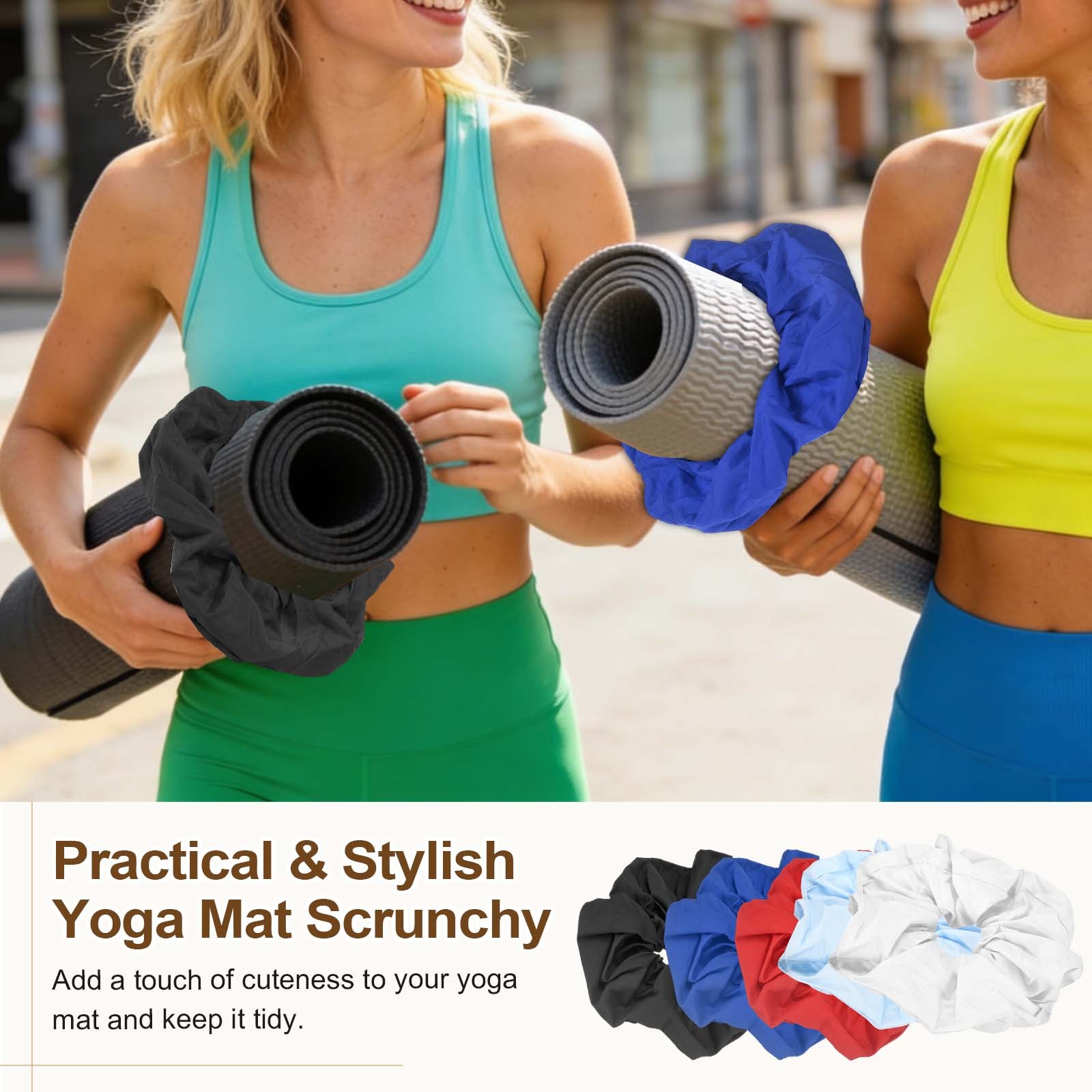 Yoga Mat Scrunchy, Yoga Mat Strap Band 2 Pcs & Cotton & Black