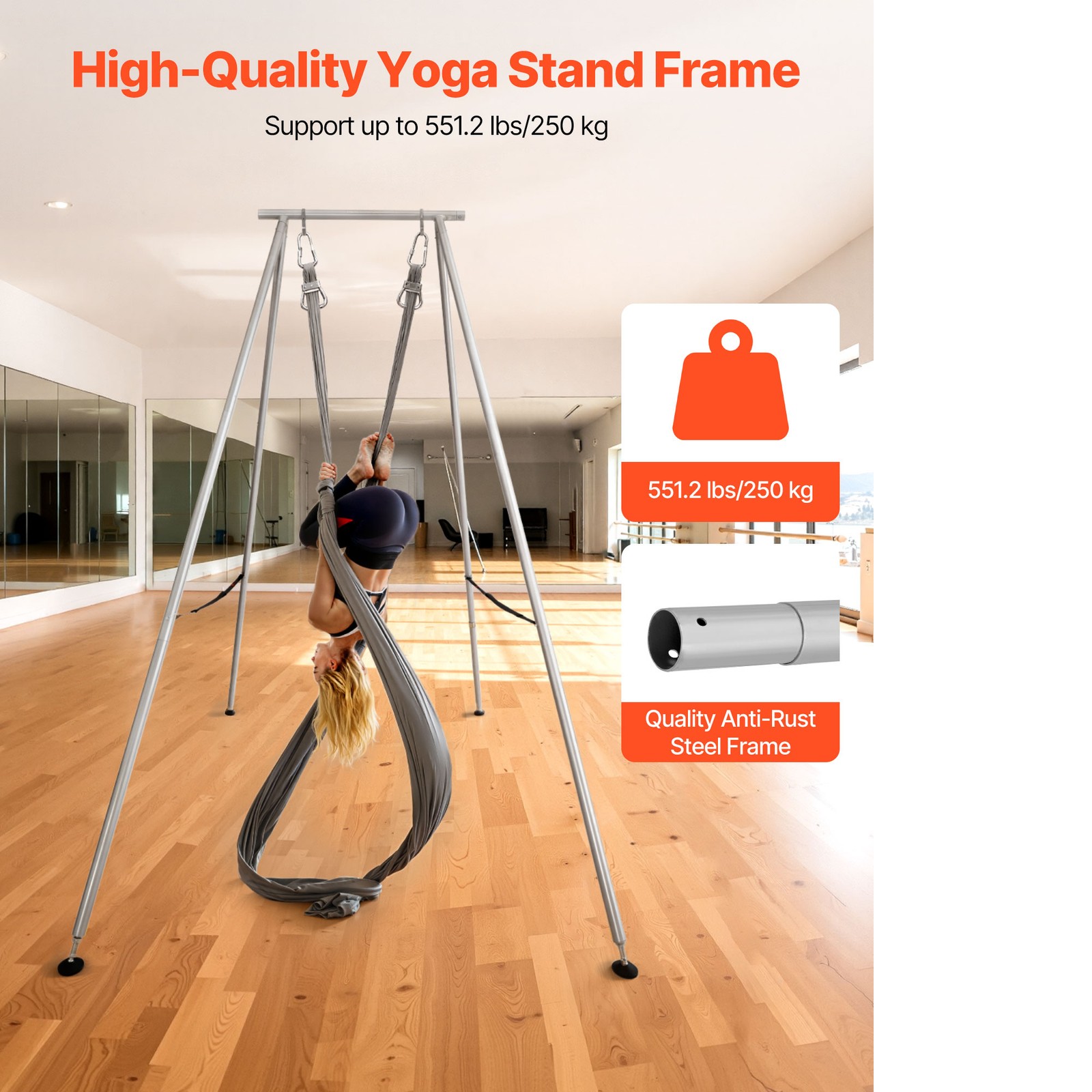 9.6ft Yoga Swing Frame Aerial Silk Stand 551 lbs Non-Slip Base Detachable