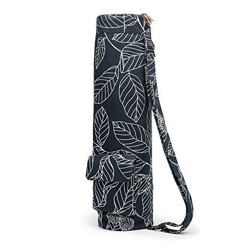 Yoga Mat Bag for 1/4-Inch 1/3-Inch Thick Exercise Yoga Mat, Navy Blue Leaf