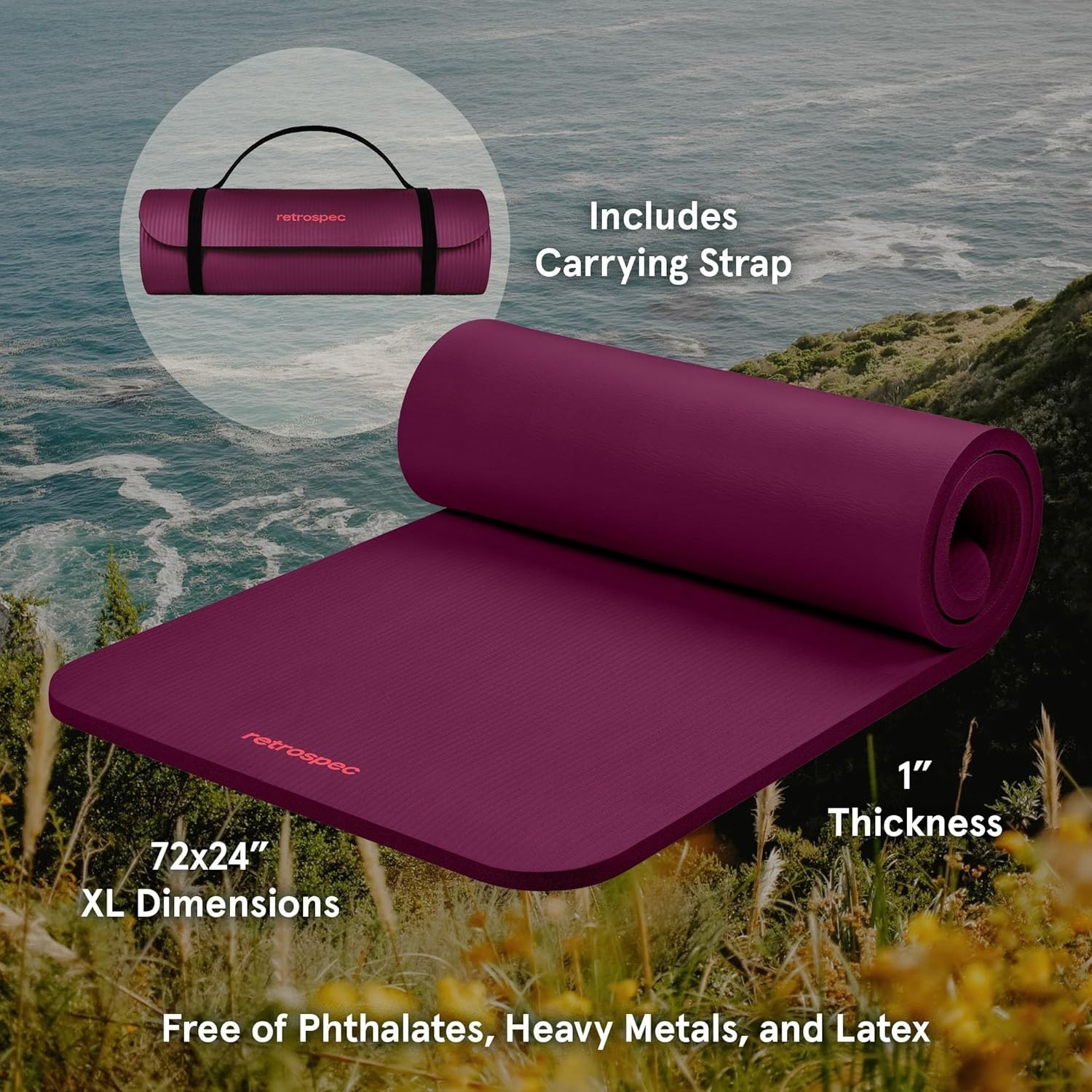Solana Yoga Mat 1&Prime; Thick w/Nylon Strap for Men & Women – Non Slip Exercise Ma…
