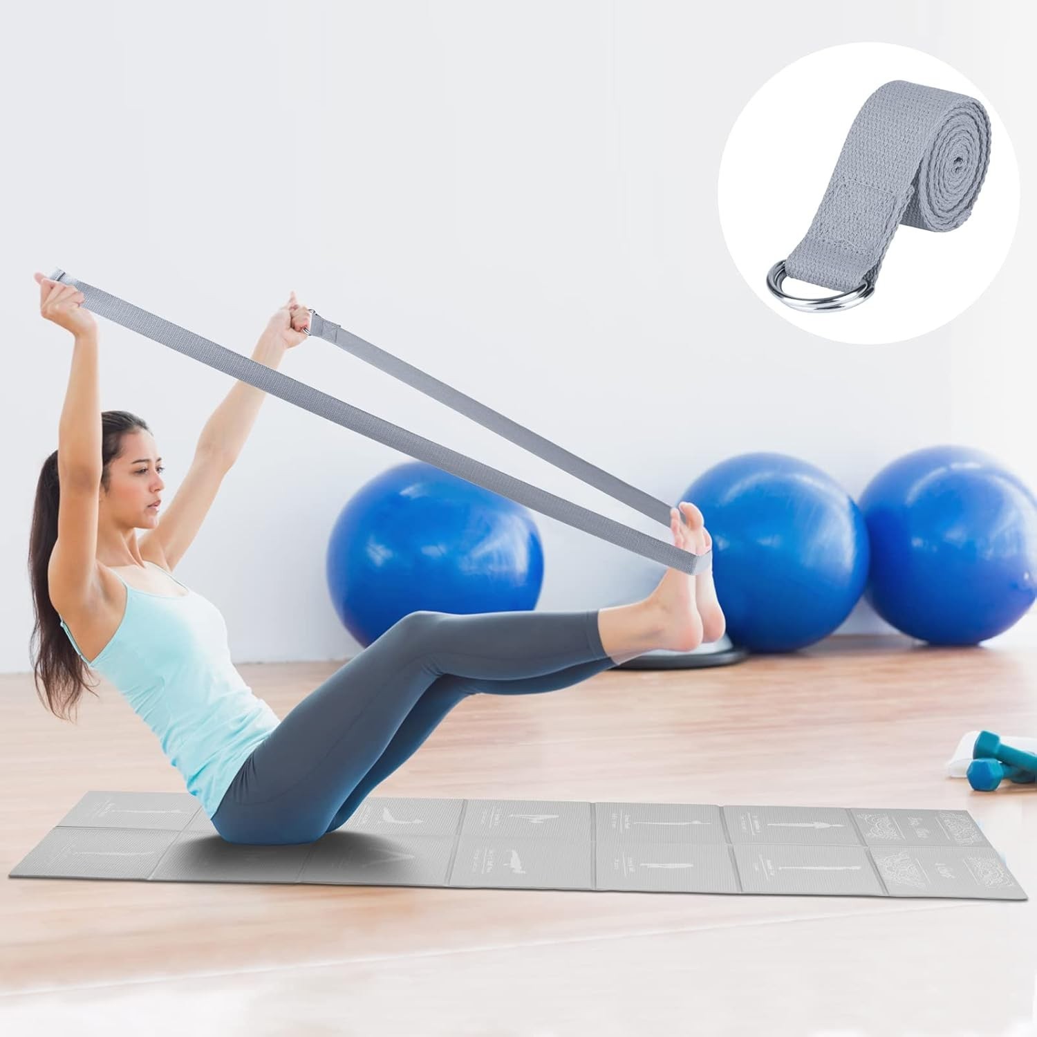 Ultra-Lightweight Foldable Yoga Mat (68&Prime;x24&Prime;) – Includes Stretch Strap & Bag