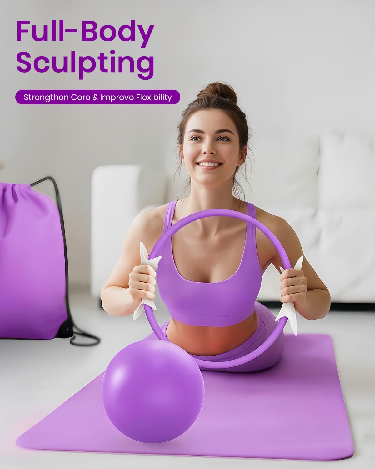 Pilates Ring Set for Women, Home Workout Pilates Equipment with Resistance Ba…