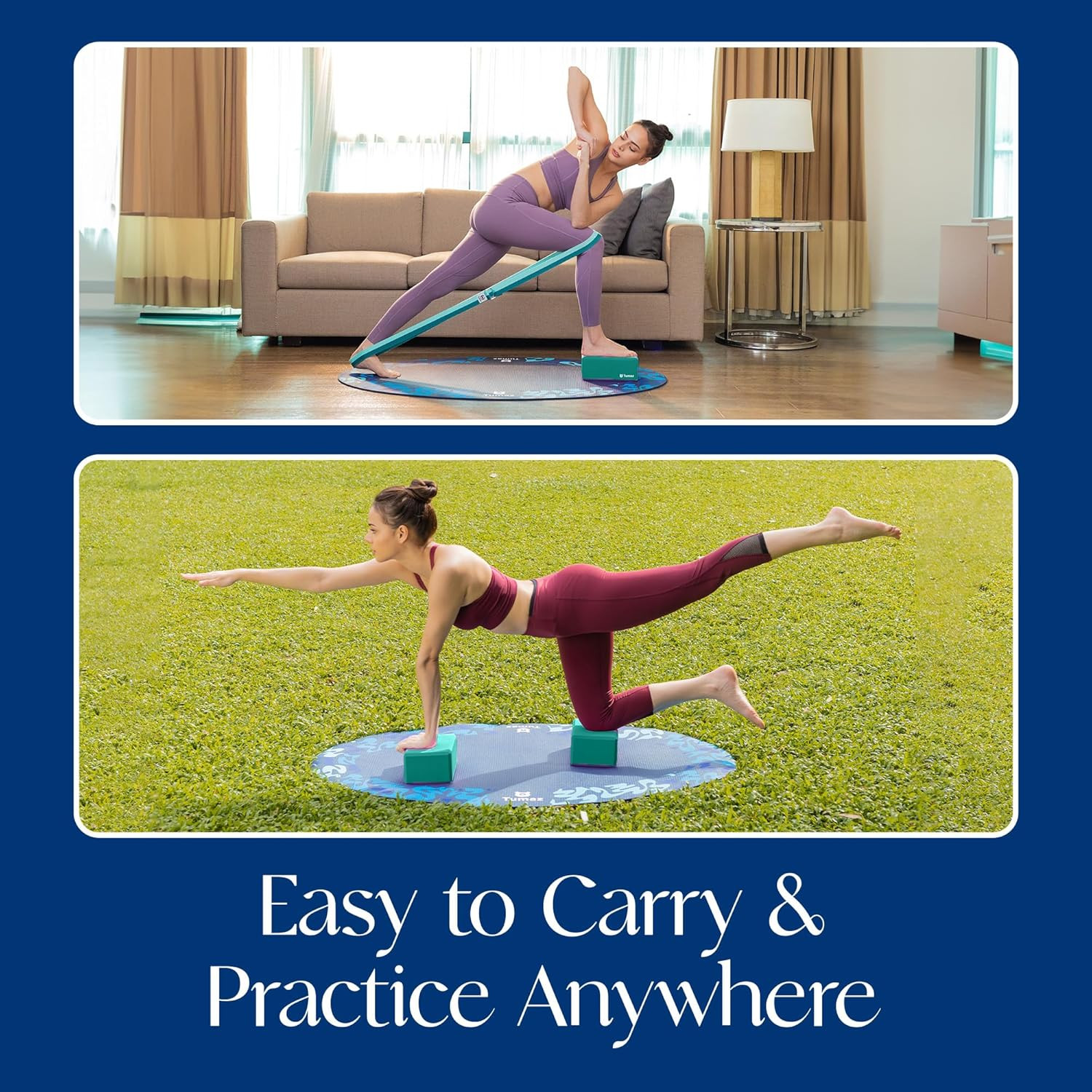 Yoga Blocks 2 Pack with Strap Set, High Density/Lightweight EVA Foam and N