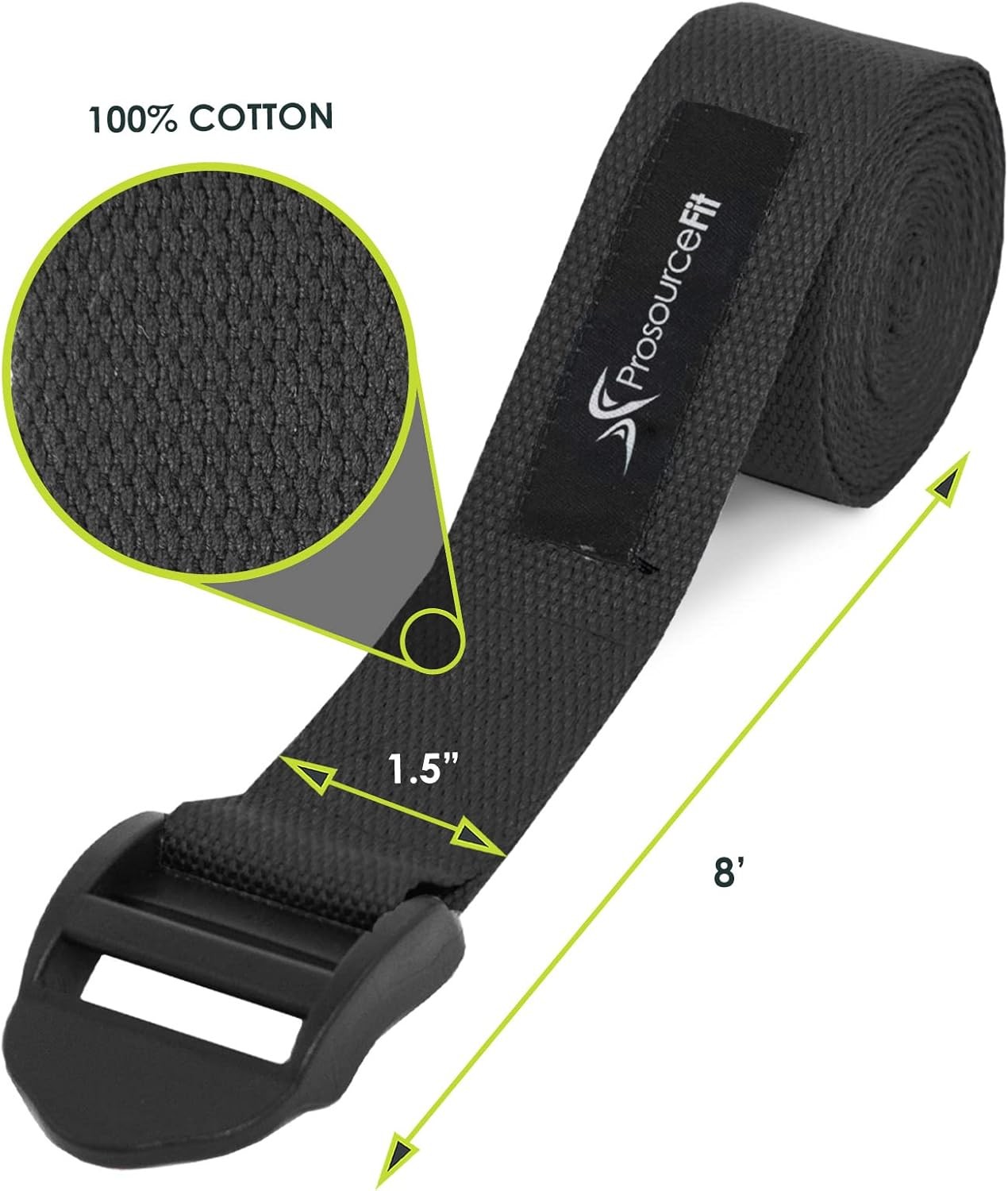 ProsourceFit Durable Cotton Cinch Buckle Yoga Strap for Stretching, Flexibility