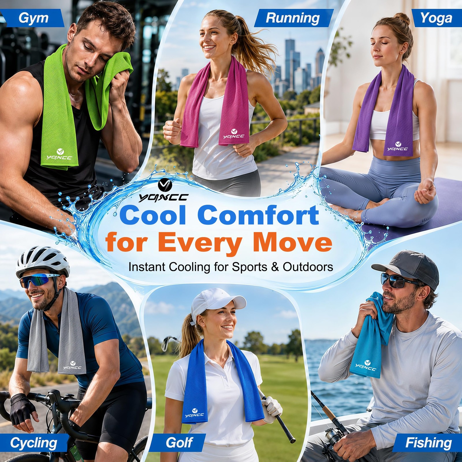 YQXCC 4 Pack Cooling Towels (47&Prime;x12&Prime;), Ice 47&Prime;x12&Prime;, Dark Gray*2/Light Gray*2