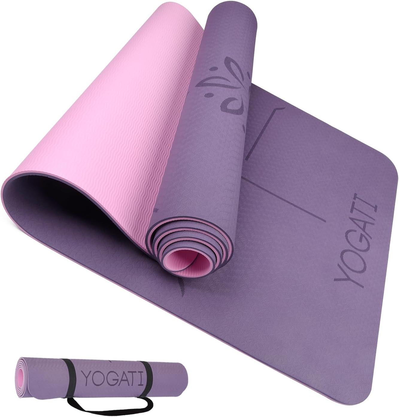 ® Yoga Mat with Strap with Alignment Lines. Home Workout Mat for Women, Men and
