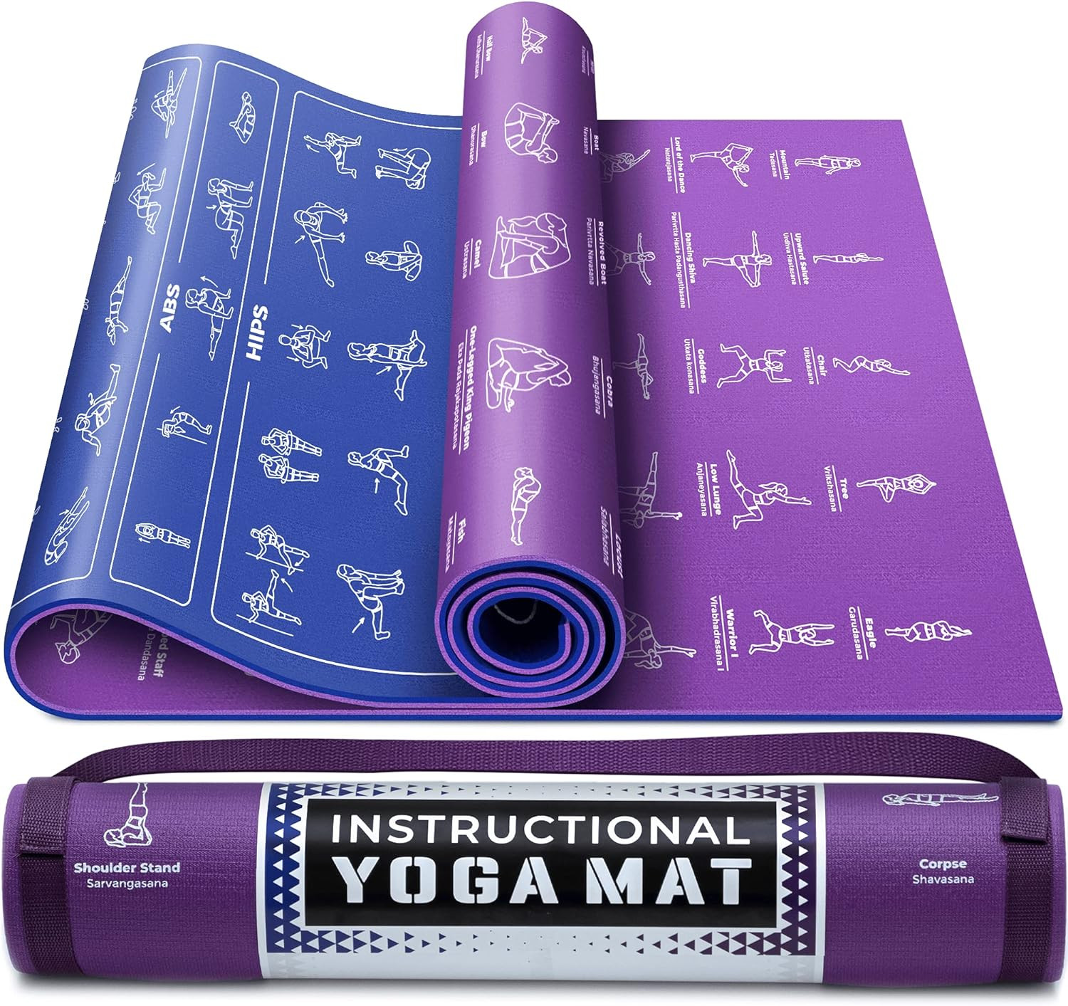 Instructional Yoga Mat with Carrying Strap: Cute Yoga Mat with 75 Illustrated Yo