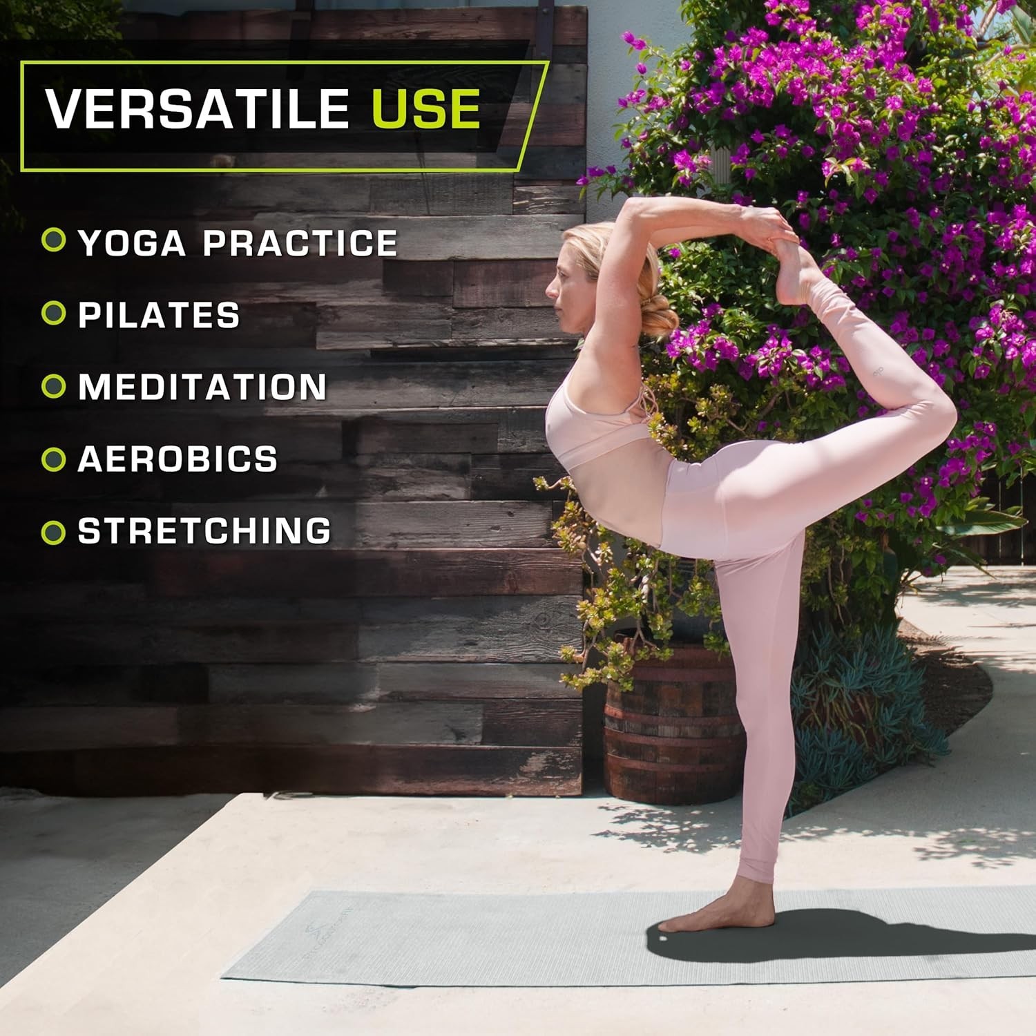 Non-Slip Yoga Exercise Mat 1/4” Thick with Carrying Straps – Grey