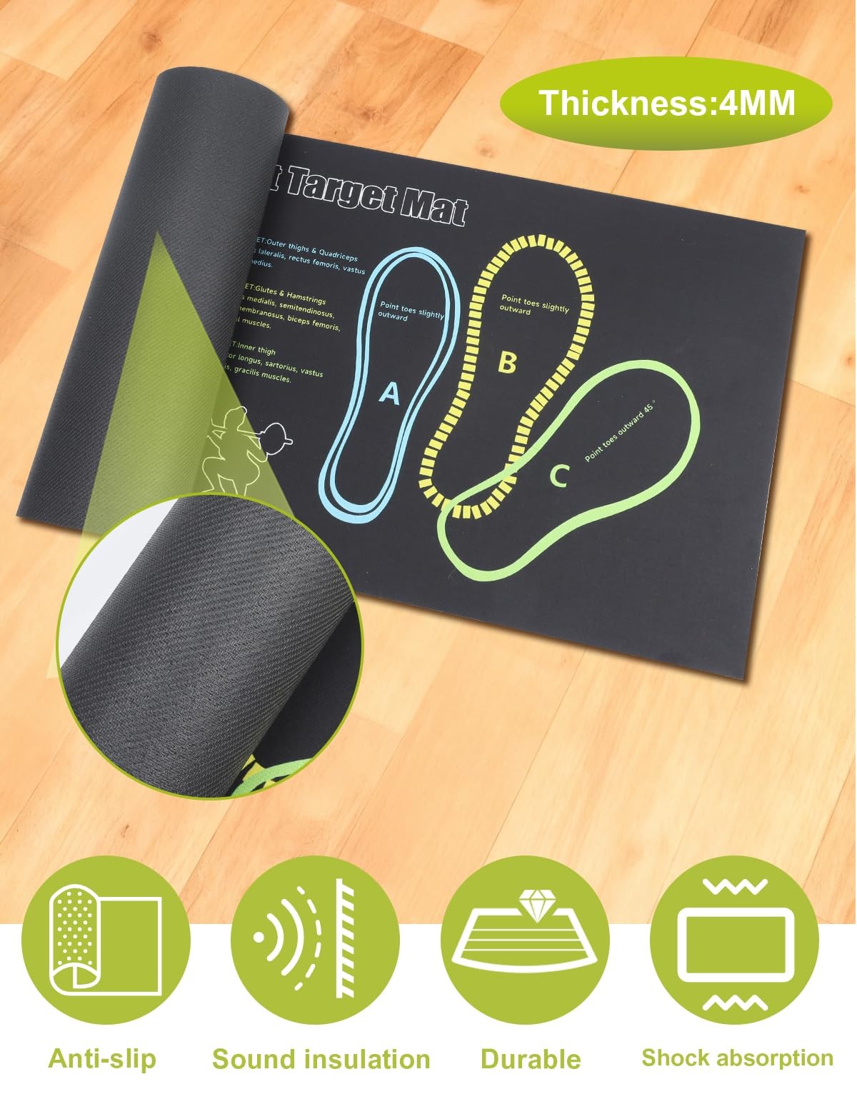 Squat Mat with Foot Position,Large Target 30&Prime; x 13.8&Prime; x 0.15&Prime;, Black