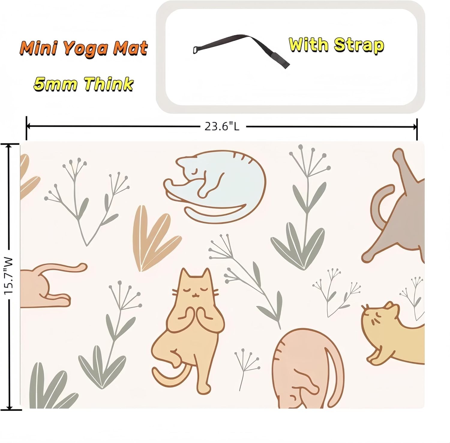 Lightweight Mini Yoga Mat with Playful Cat Design – 23.6&Prime;x15.7&Prime; Travel-Friendly