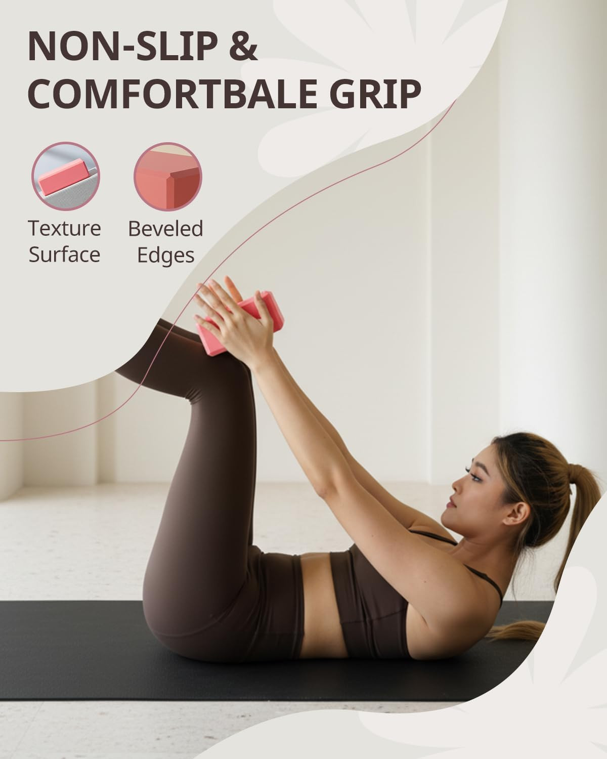Yoga Blocks 2 Pack, Soft Non-Slip Foam Blocks with Beveled Edges for Alignment a